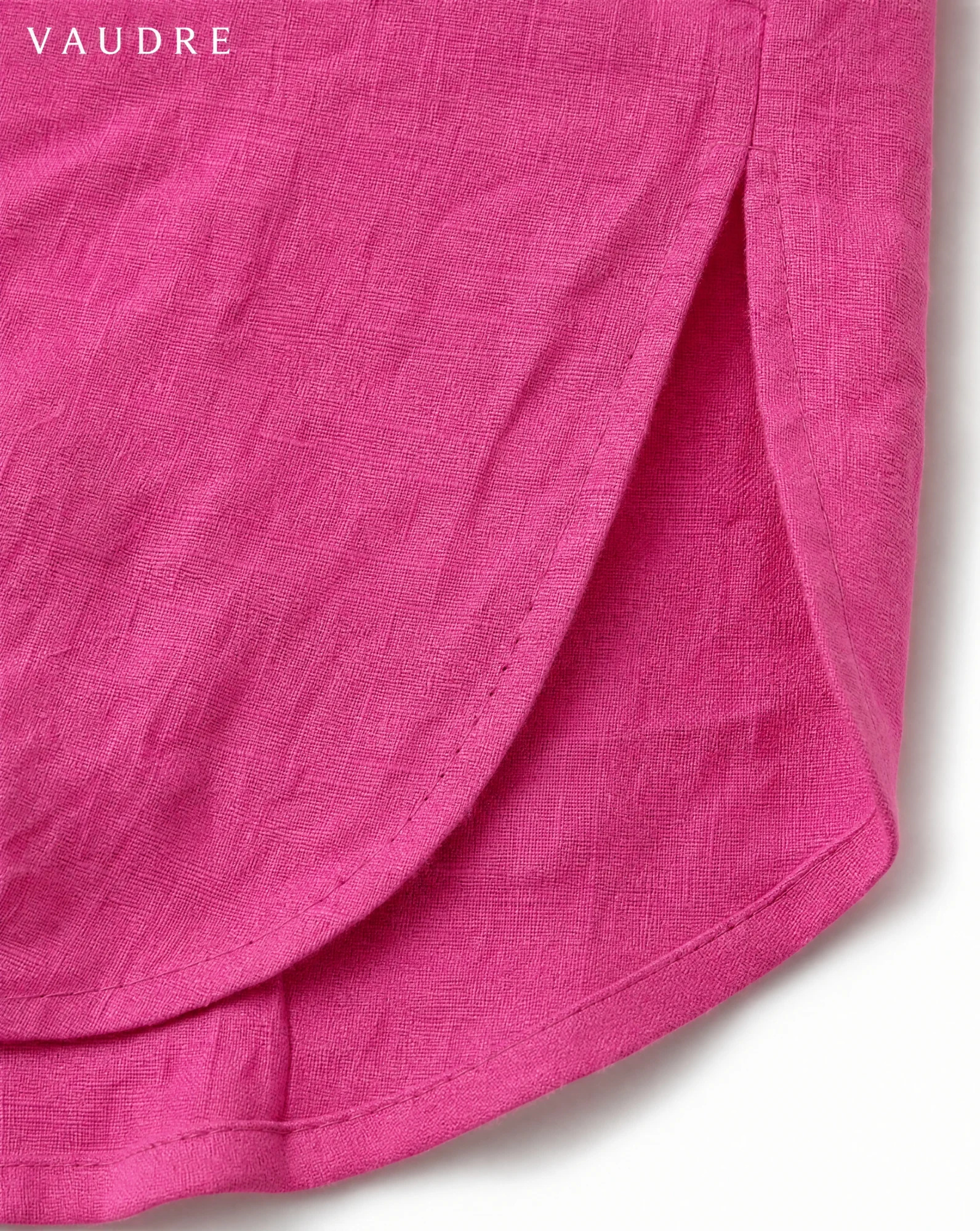 Fuchsia Pink Split-Back Cropped Linen Top — Fuchsia Pink Hot Pink — crop tops — VAUDRE numbered luxury — view 5