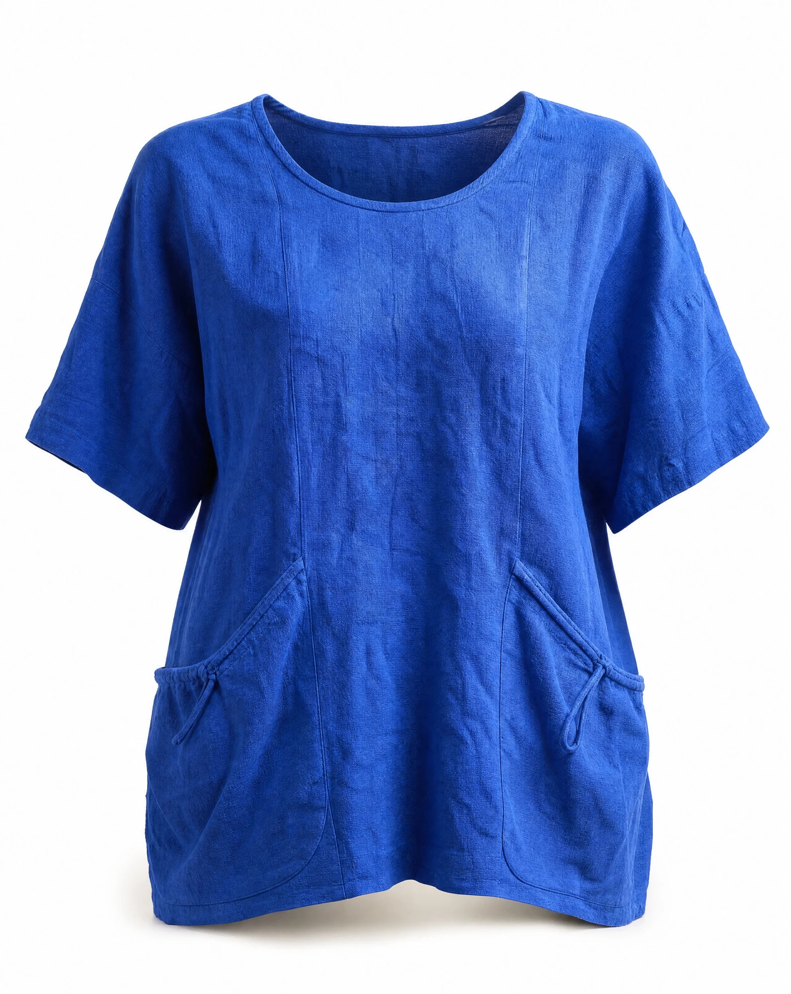 Cobalt Blue Slouch-Pocket Boxy Linen Top — Cobalt Blue Royal Blue (rich electric — the blouses — VAUDRE numbered luxury