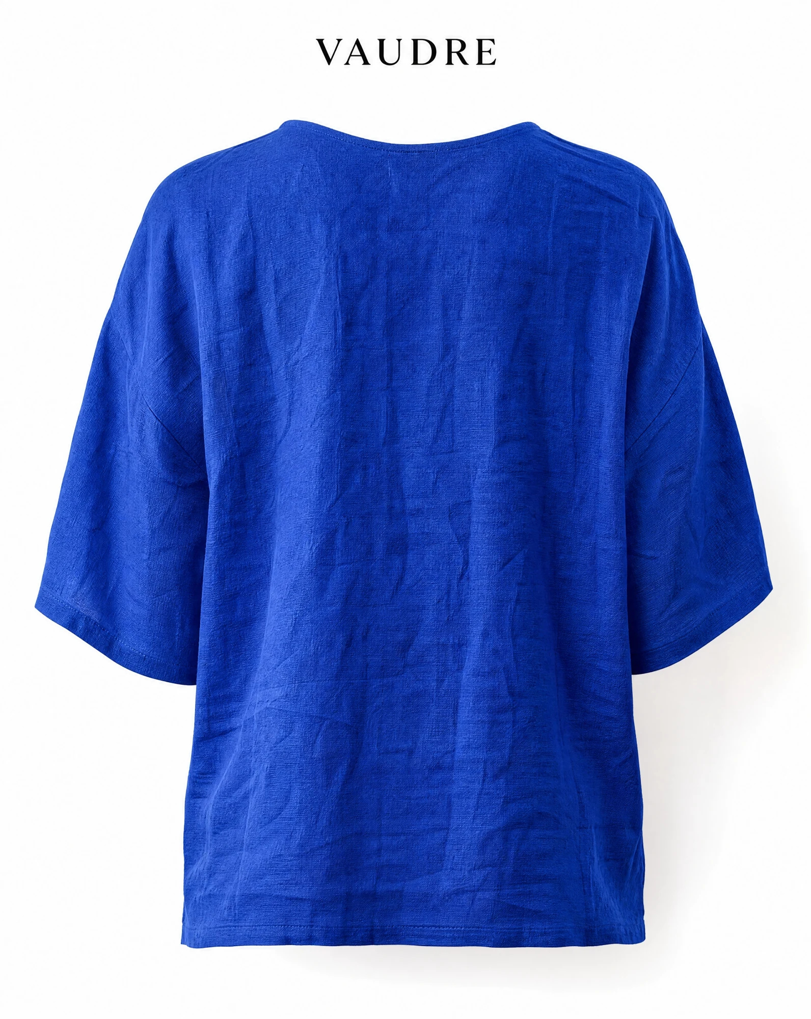 Cobalt Blue Slouch-Pocket Boxy Linen Top — Cobalt Blue Royal Blue (rich electric — the blouses — VAUDRE numbered luxury — view 4