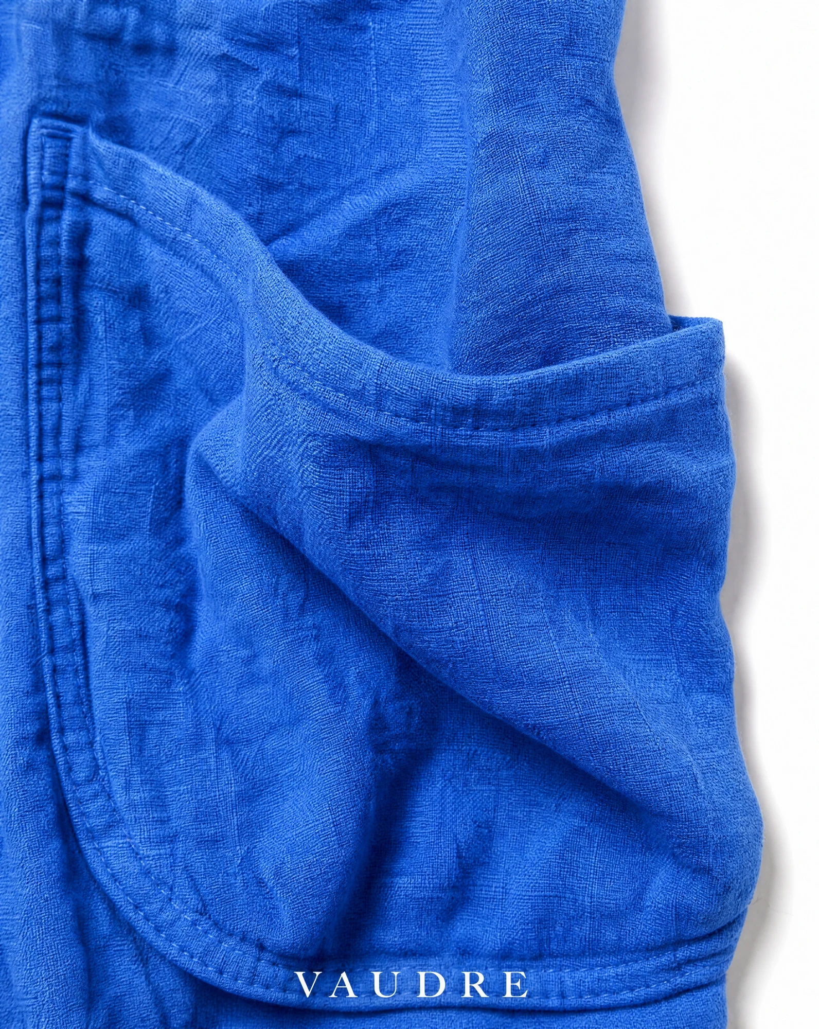 Cobalt Blue Slouch-Pocket Boxy Linen Top — Cobalt Blue Royal Blue (rich electric — the blouses — VAUDRE numbered luxury — view 5