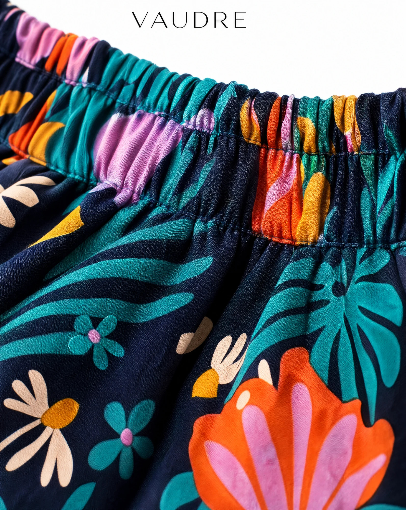 Midnight Garden Floral Wide-Leg Culotte linen Trousers — Midnight Navy base with Teal Foliage Co — the linen edit — VAUDRE numbered luxury — view 5