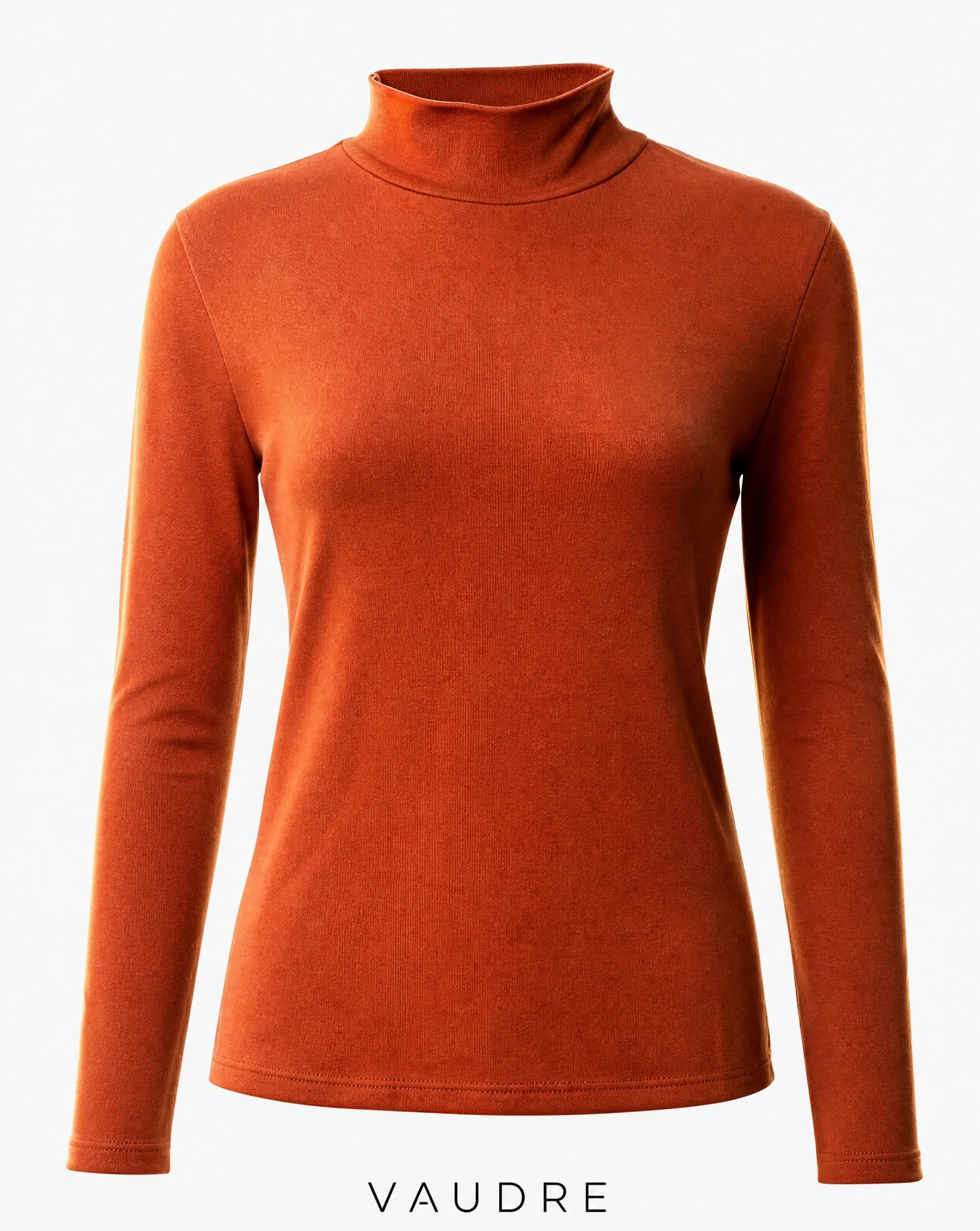 Rust Orange Ruched-Back Mock-Neck Fitted Top — Rust Orange Terracotta — crop tops — VAUDRE numbered luxury