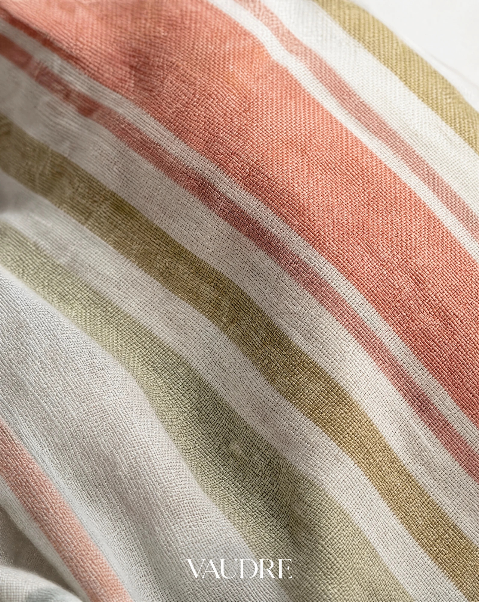 Sunset Stripe Sleeveless Dual-Pocket Linen Shirt — Ivory Sand base with Coral-Pink Soft — the linen edit — VAUDRE numbered luxury — view 5