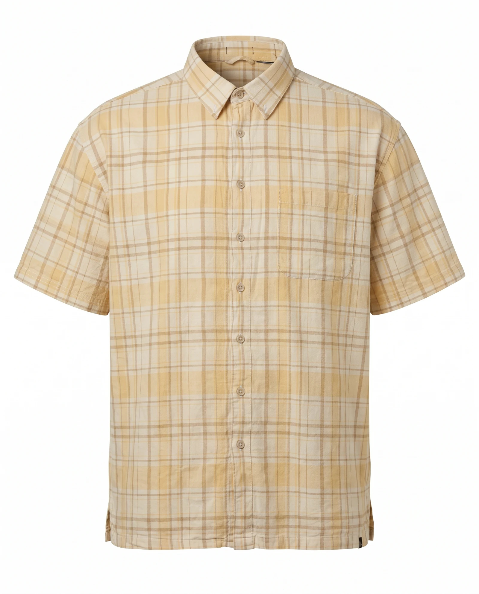 Butter Yellow Plaid Pocket Short-Sleeve Shirt — Butter Yellow & Ivory with Soft Tan Taup — the blouses — VAUDRE numbered luxury