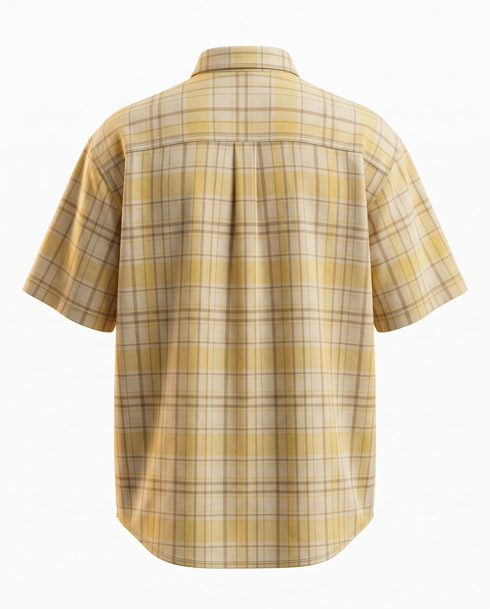 Butter Yellow Plaid Pocket Short-Sleeve Shirt — Butter Yellow & Ivory with Soft Tan Taup — the blouses — VAUDRE numbered luxury — view 3