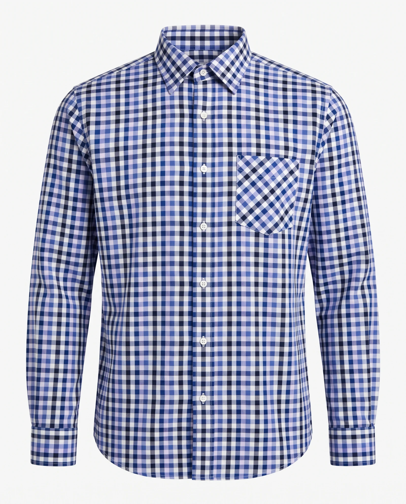 Blue & Purple Gingham Check Long-Sleeve Shirt — Royal Blue Purple Lilac Navy & White M — the shirt (casual/formal) — VAUDRE numbered luxury