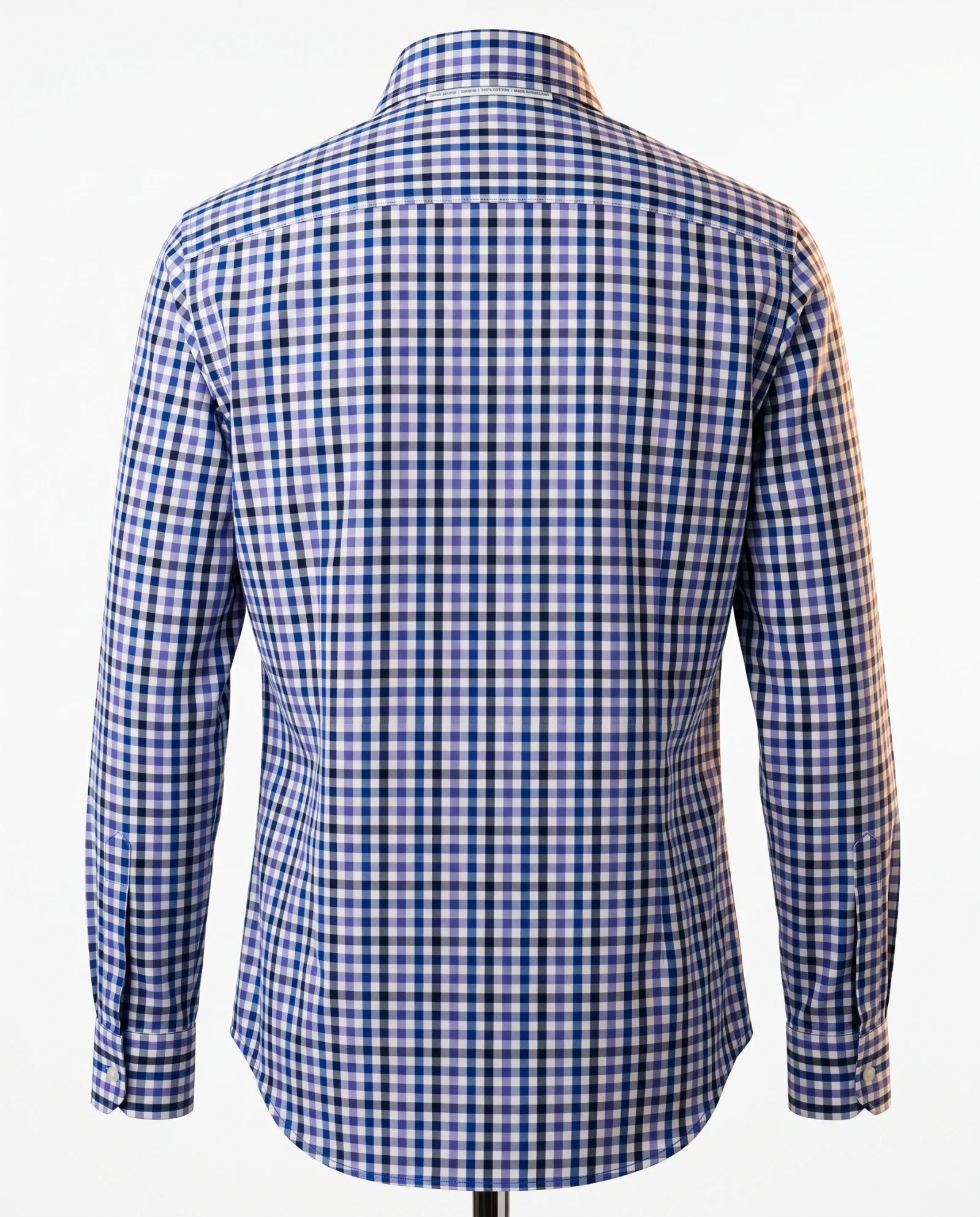 Blue & Purple Gingham Check Long-Sleeve Shirt — Royal Blue Purple Lilac Navy & White M — the shirt (casual/formal) — VAUDRE numbered luxury — view 3
