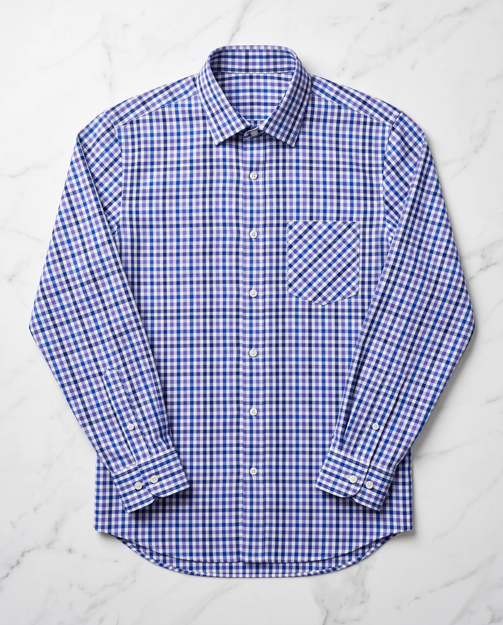 Blue & Purple Gingham Check Long-Sleeve Shirt — Royal Blue Purple Lilac Navy & White M — the shirt (casual/formal) — VAUDRE numbered luxury — view 4