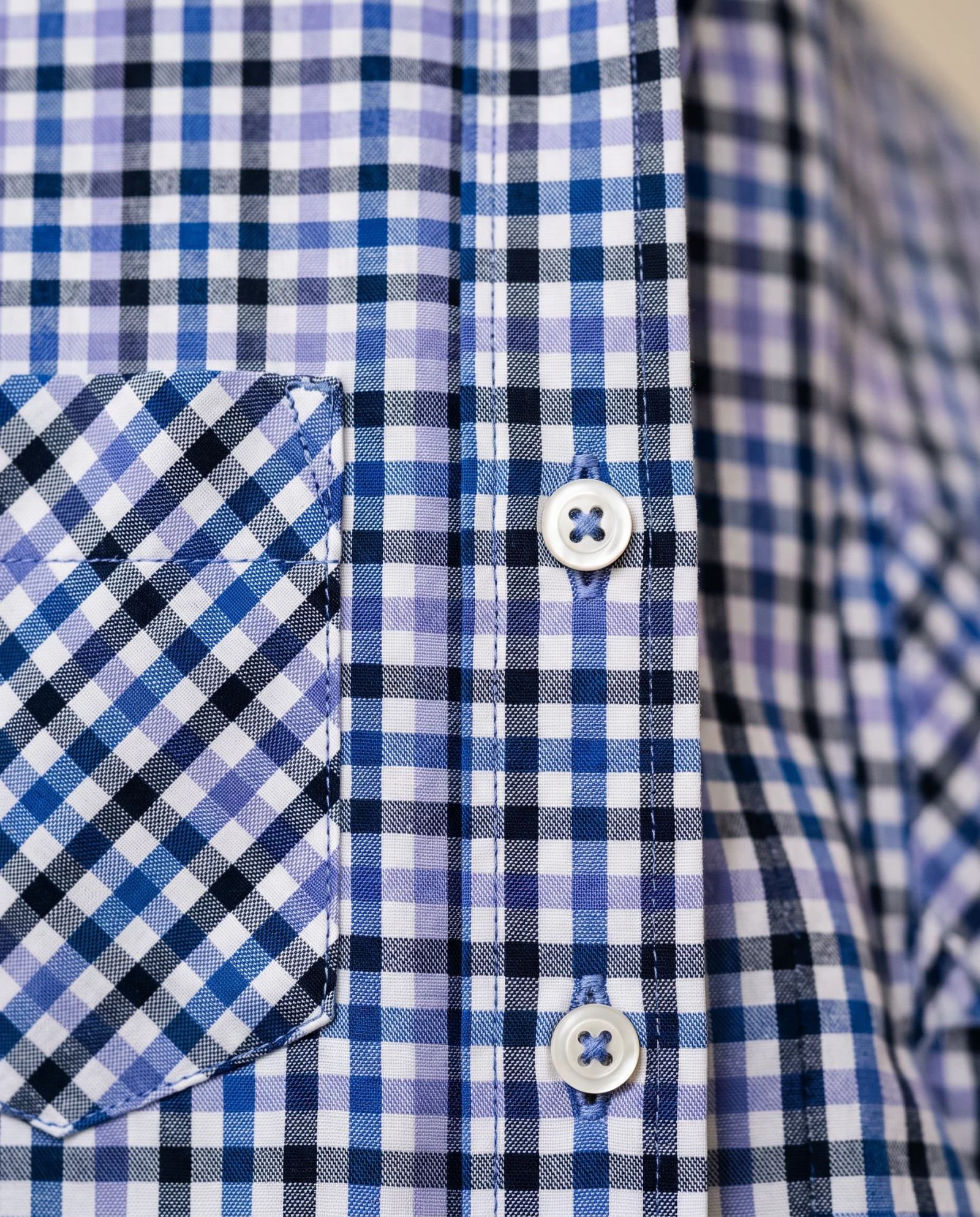 Blue & Purple Gingham Check Long-Sleeve Shirt — Royal Blue Purple Lilac Navy & White M — the shirt (casual/formal) — VAUDRE numbered luxury — view 5