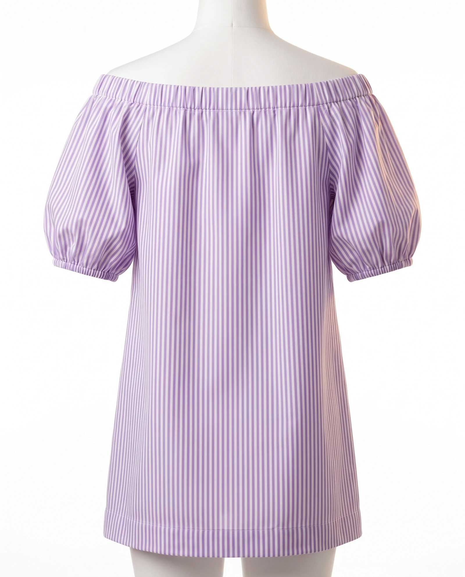Lavender Stripe Off-Shoulder Puff-Sleeve Top — Lavender Purple & White Candy Stripe wit — the blouses — VAUDRE numbered luxury — view 3