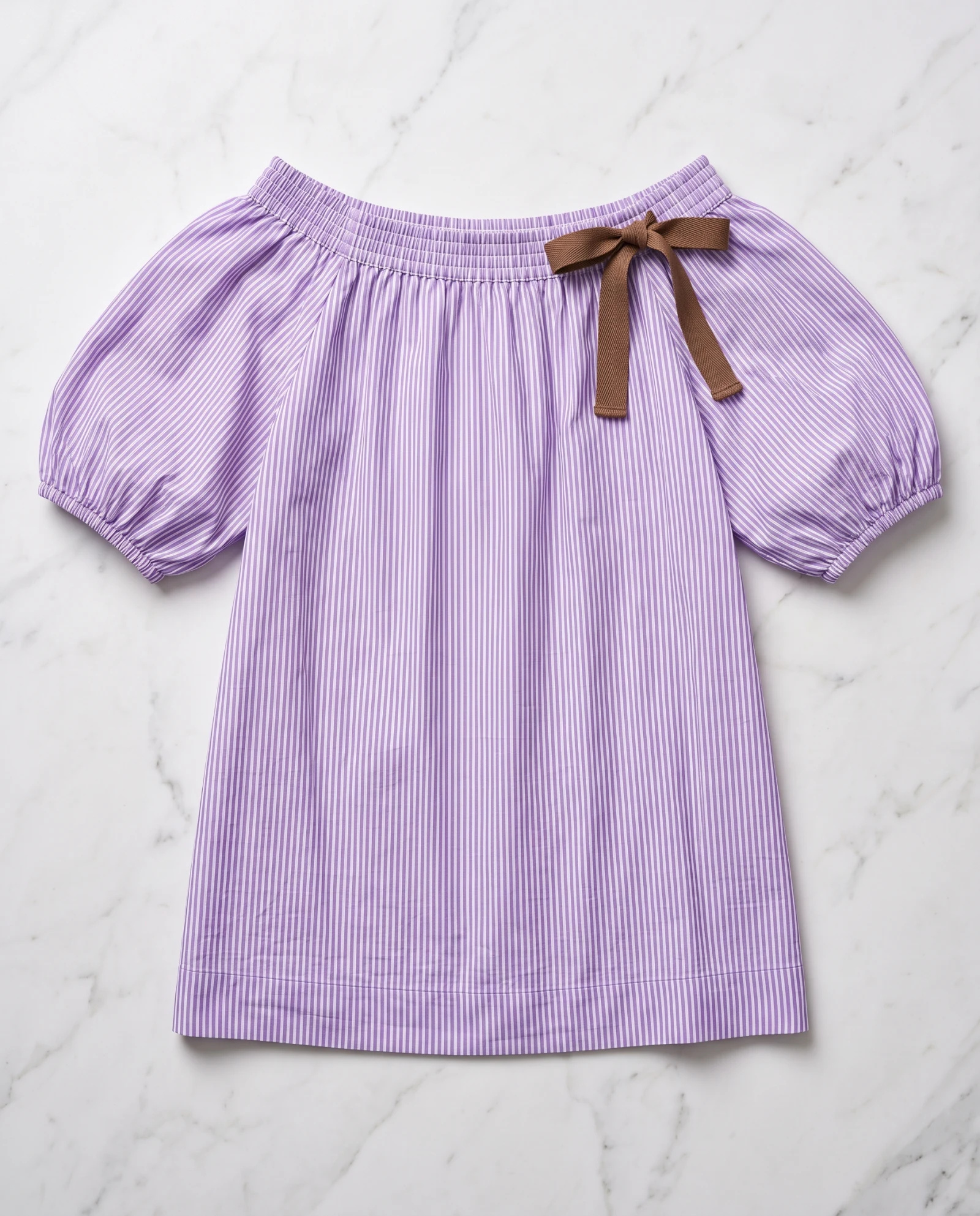 Lavender Stripe Off-Shoulder Puff-Sleeve Top — Lavender Purple & White Candy Stripe wit — the blouses — VAUDRE numbered luxury — view 4