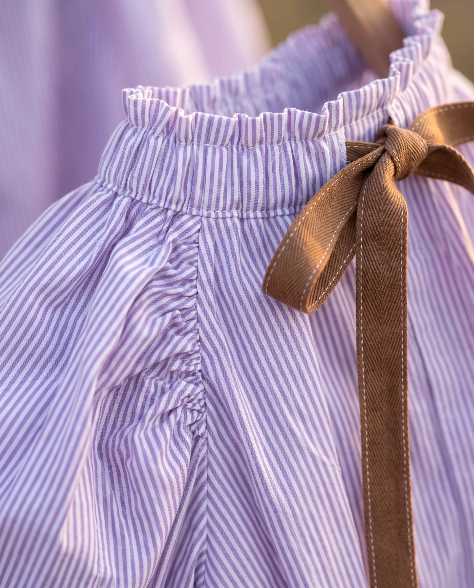 Lavender Stripe Off-Shoulder Puff-Sleeve Top — Lavender Purple & White Candy Stripe wit — the blouses — VAUDRE numbered luxury — view 5