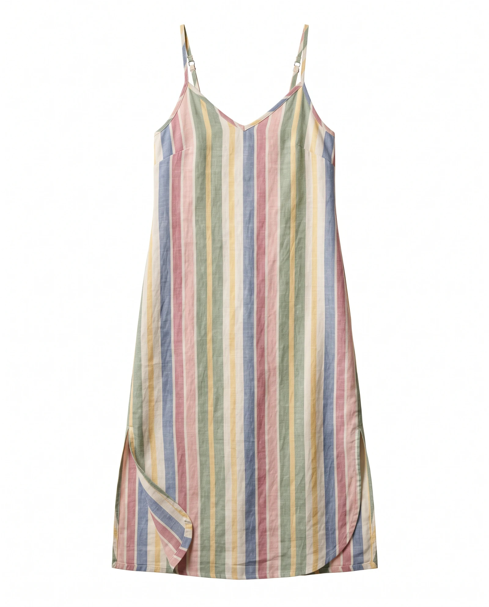 The Pastel Multi-Stripe Linen Slip Dress — Multi-color Pastel Stripes (Cream Dusty — resort wear — VAUDRE numbered luxury — view 3