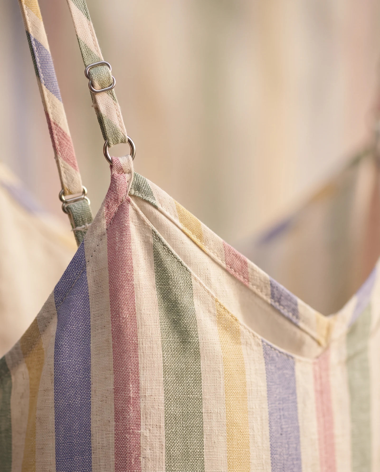 The Pastel Multi-Stripe Linen Slip Dress — Multi-color Pastel Stripes (Cream Dusty — resort wear — VAUDRE numbered luxury — view 5