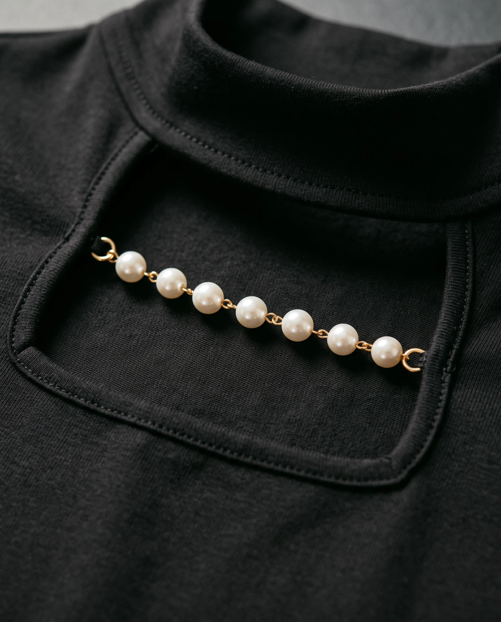 The Pearl-Embellished Cutout Crop Top — Midnight Black — crop tops — VAUDRE numbered luxury — view 4