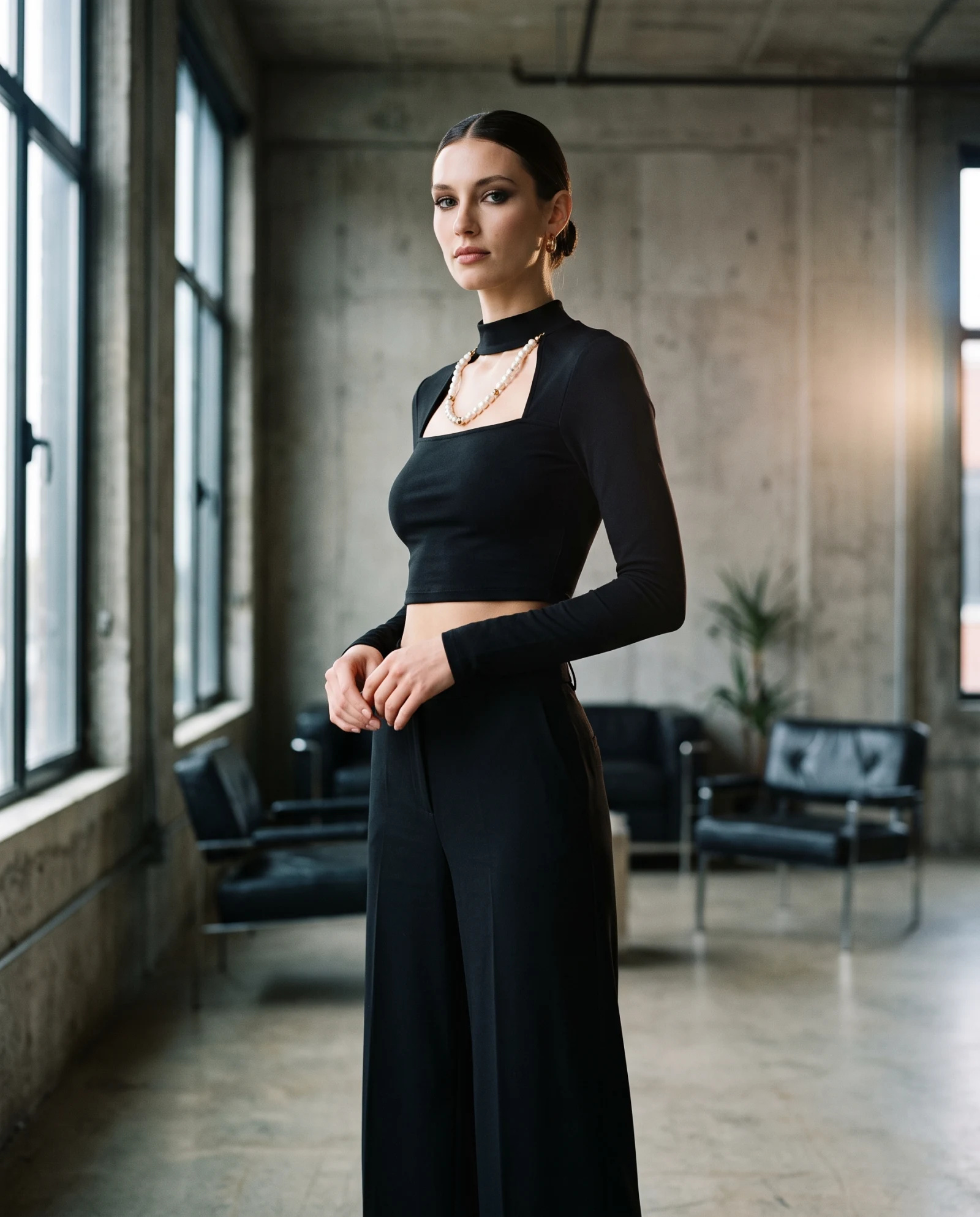 The Pearl-Embellished Cutout Crop Top — Midnight Black — crop tops — VAUDRE numbered luxury — view 2