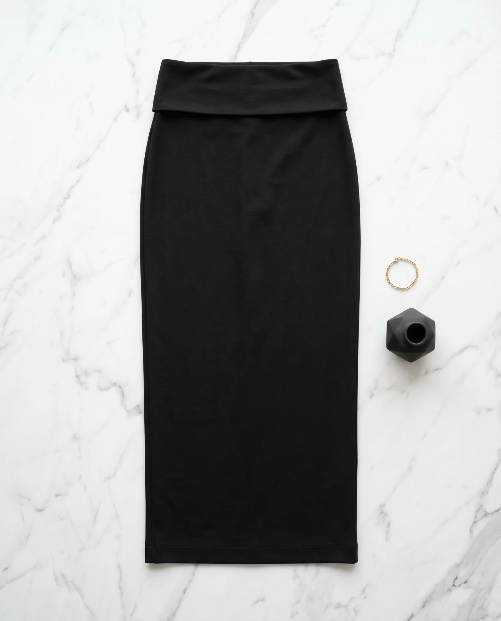 The Foldover Waist Knit Column Maxi Skirt — Jet Black — the skirts — VAUDRE numbered luxury — view 4
