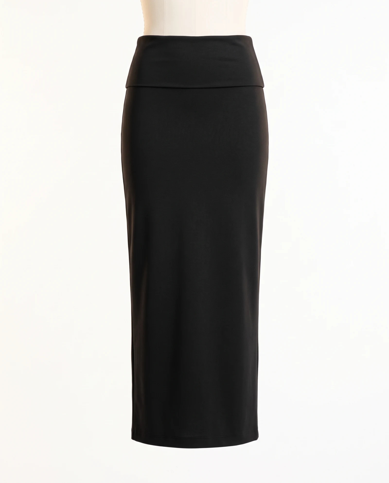 The Foldover Waist Knit Column Maxi Skirt — Jet Black — the skirts — VAUDRE numbered luxury — view 3