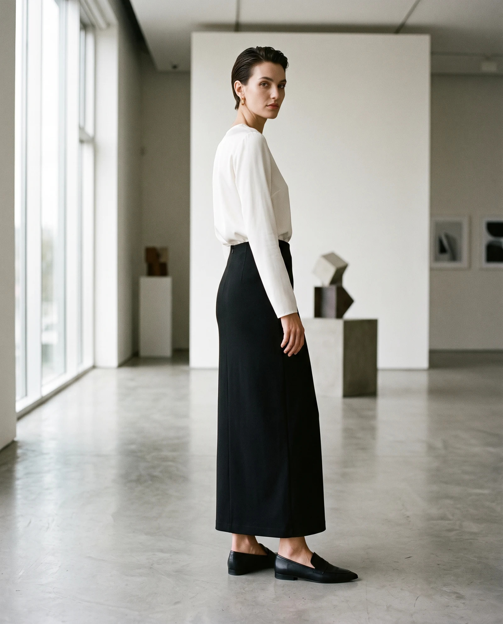 The Foldover Waist Knit Column Maxi Skirt — Jet Black — the skirts — VAUDRE numbered luxury — view 2