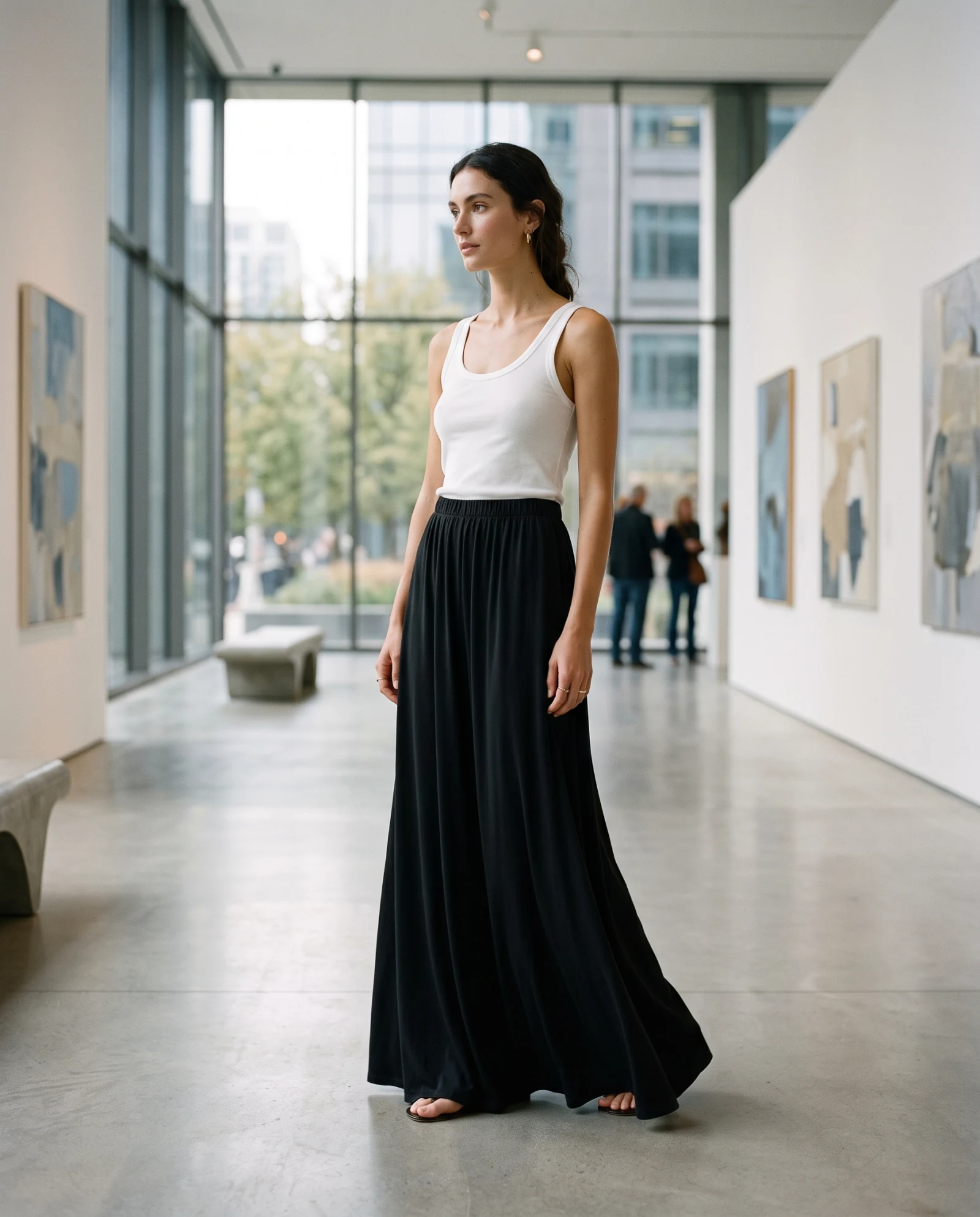The Flared Rib-Waist Modal Maxi Skirt — Obsidian Black — the skirts — VAUDRE numbered luxury — view 2