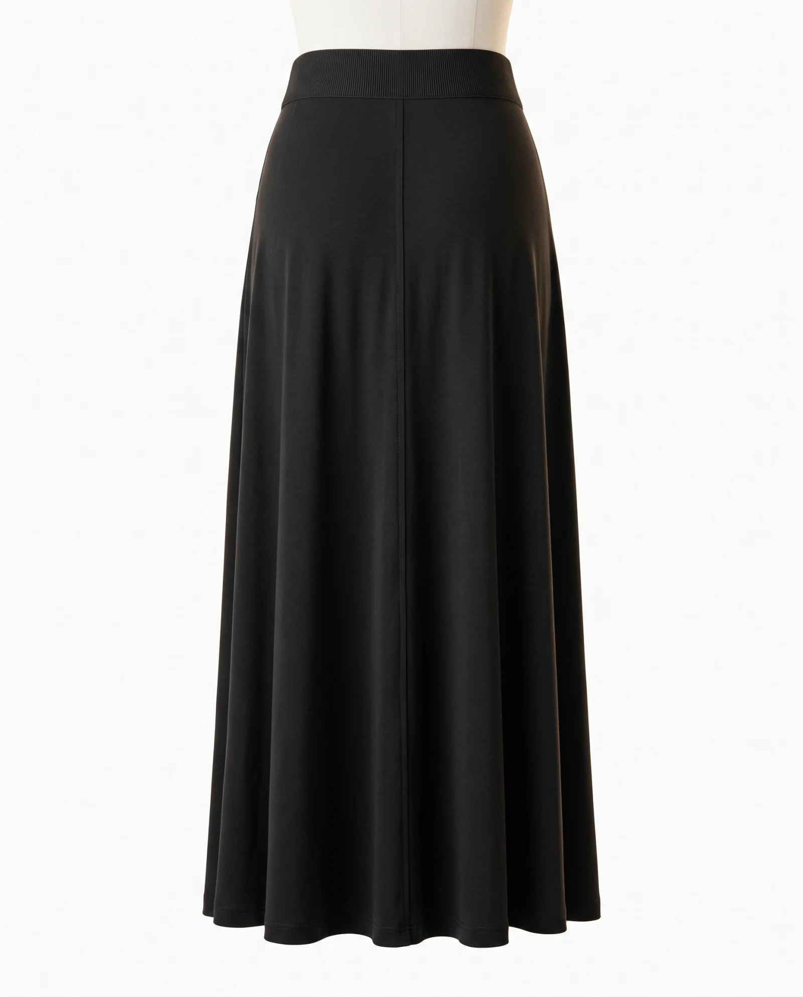 The Flared Rib-Waist Modal Maxi Skirt — Obsidian Black — the skirts — VAUDRE numbered luxury