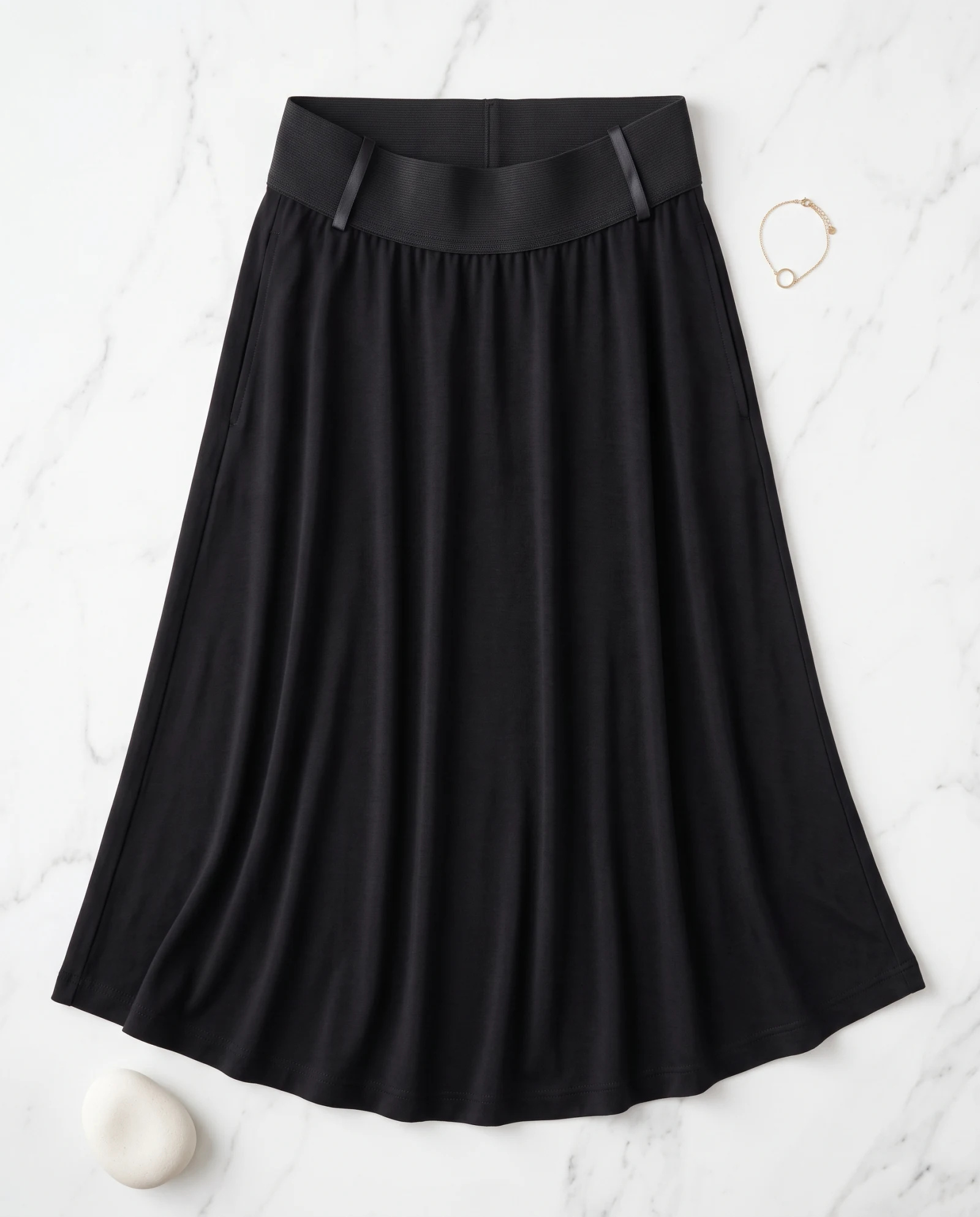 The Flared Rib-Waist Modal Maxi Skirt — Obsidian Black — the skirts — VAUDRE numbered luxury — view 4