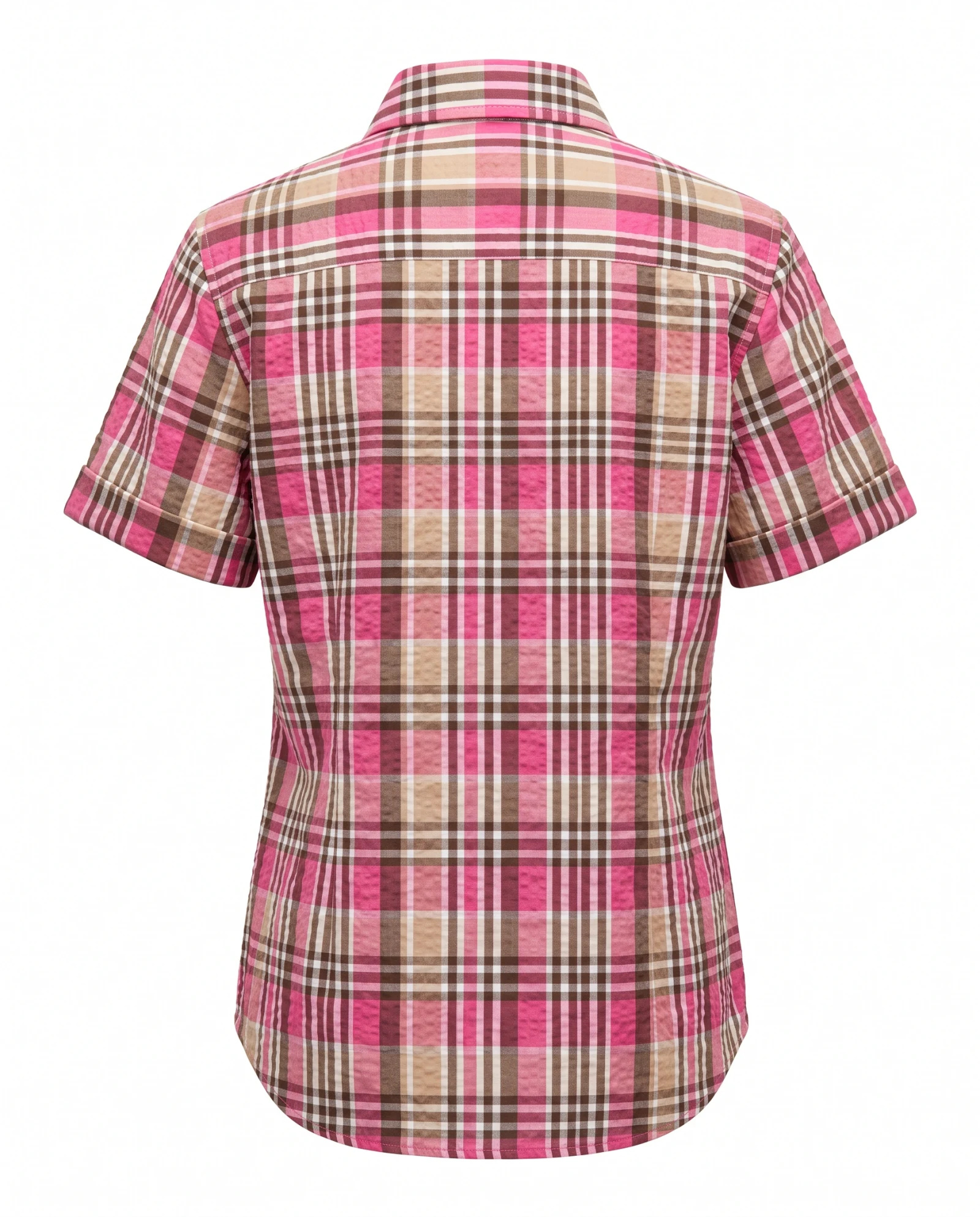The Meadow Botanicals Seersucker Check Blouse — Pink Taupe & Cream Gingham Check with G — the blouses — VAUDRE numbered luxury — view 3