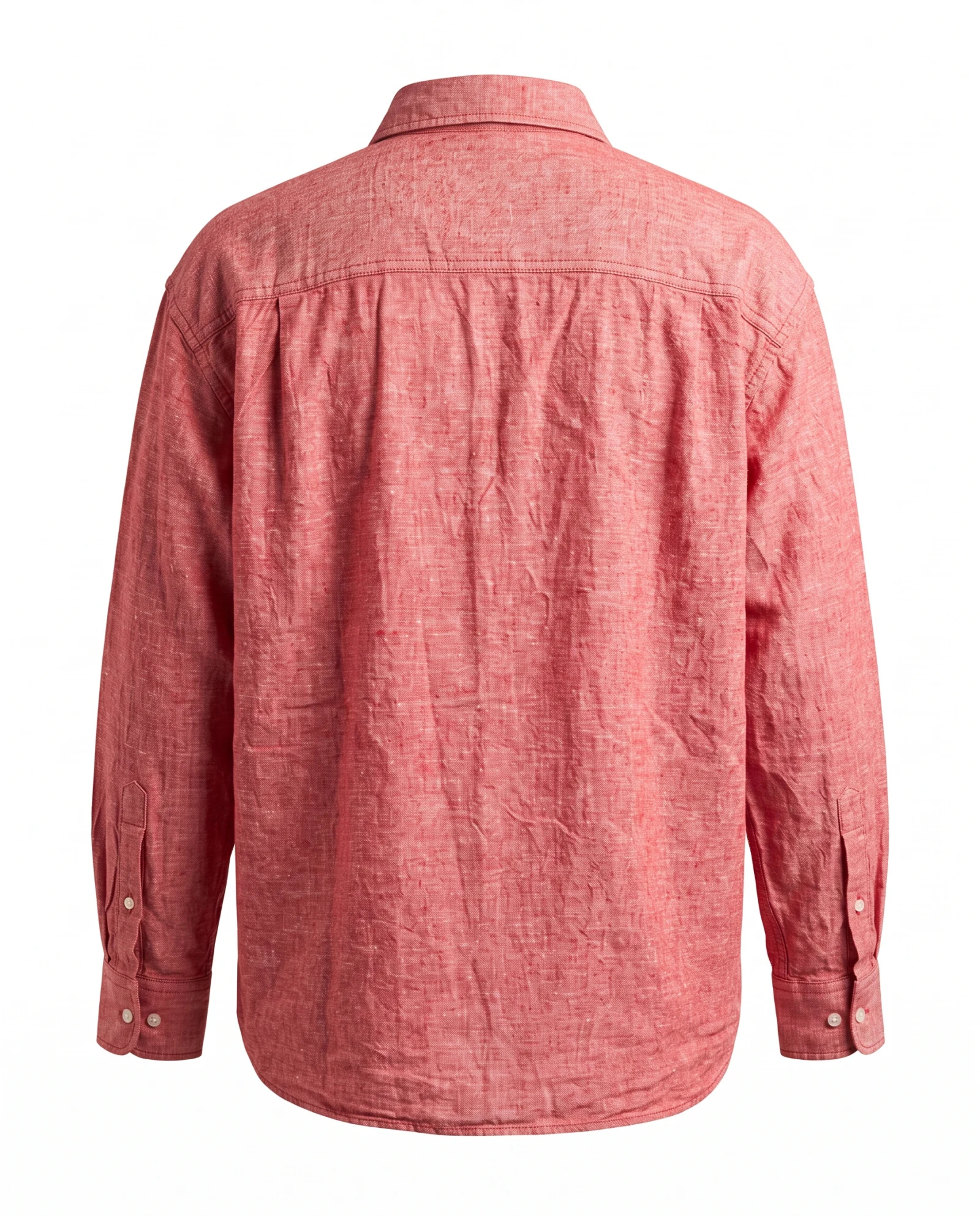 The Terracotta Melange Linen Long-Sleeve Shirt — Terracotta Coral Melange — the linen — VAUDRE numbered luxury — view 3