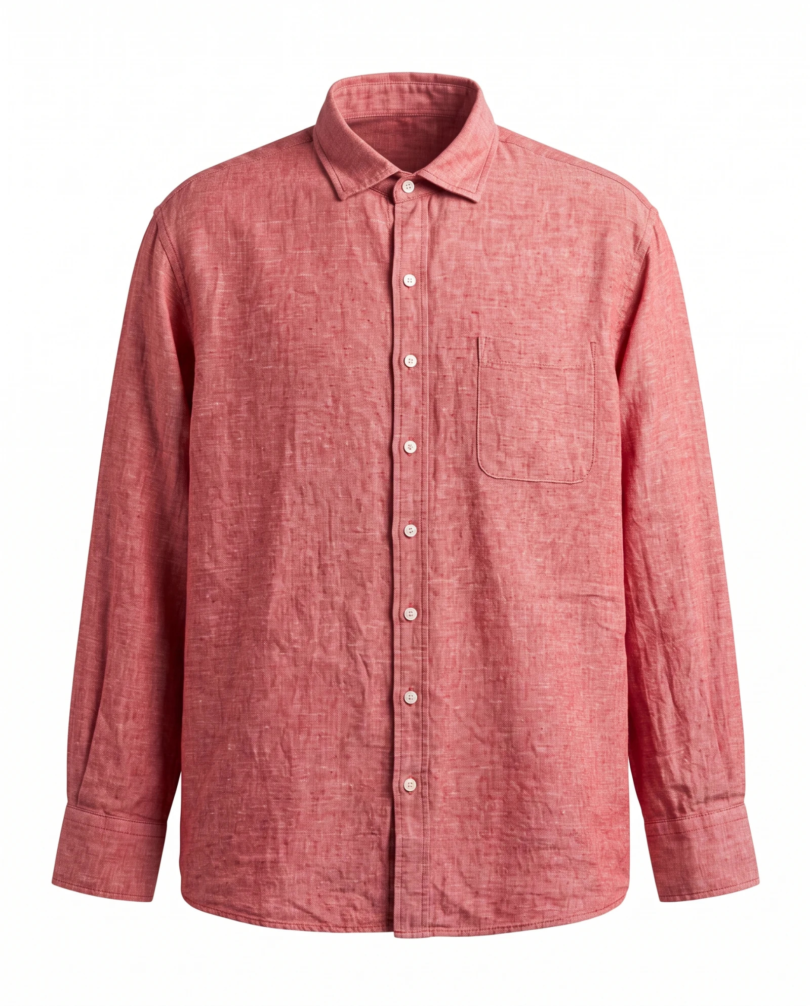 The Terracotta Melange Linen Long-Sleeve Shirt — Terracotta Coral Melange — the linen — VAUDRE numbered luxury