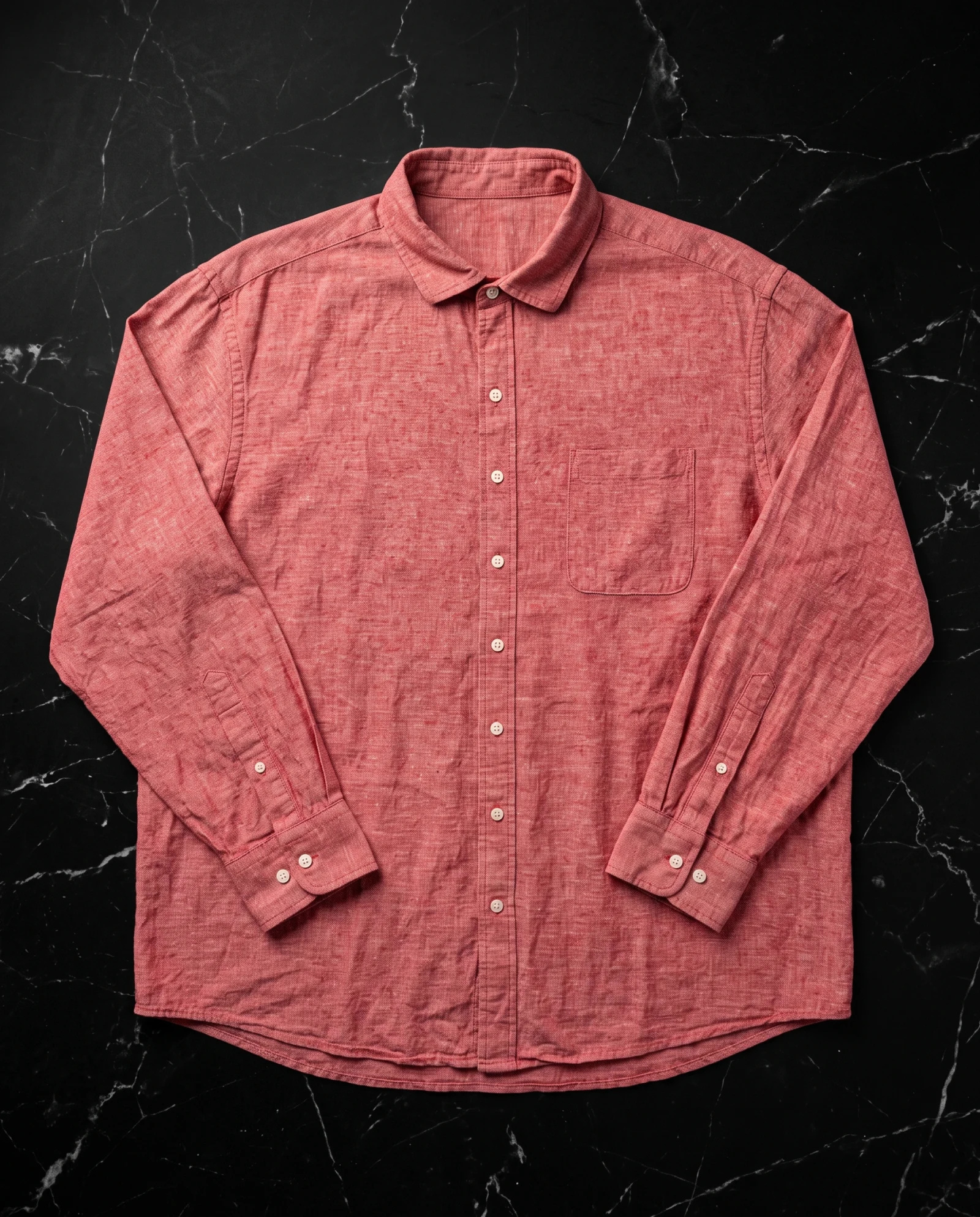 The Terracotta Melange Linen Long-Sleeve Shirt — Terracotta Coral Melange — the linen — VAUDRE numbered luxury — view 4