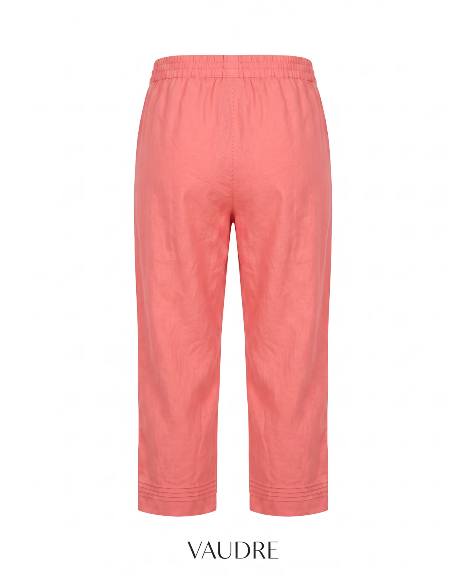 The Pintuck-Hem Coral Linen Cropped Pants — Vibrant Sunset Coral Warm Rose — the linen edit — VAUDRE numbered luxury — view 3