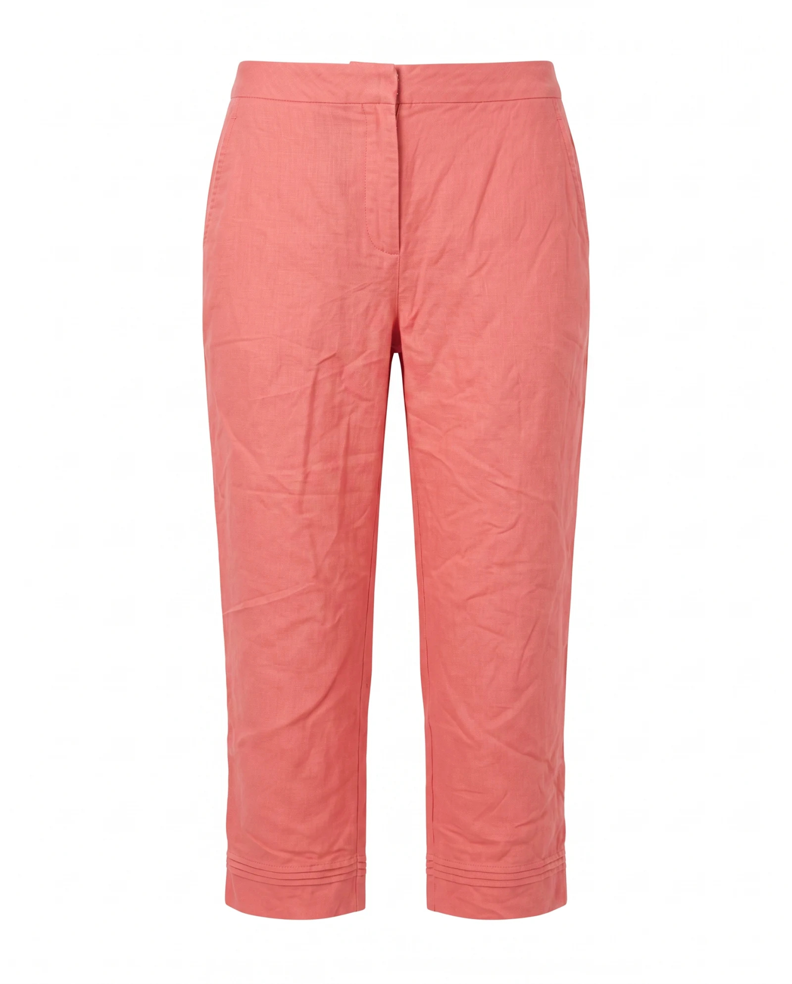 The Pintuck-Hem Coral Linen Cropped Pants — Vibrant Sunset Coral Warm Rose — the linen edit — VAUDRE numbered luxury
