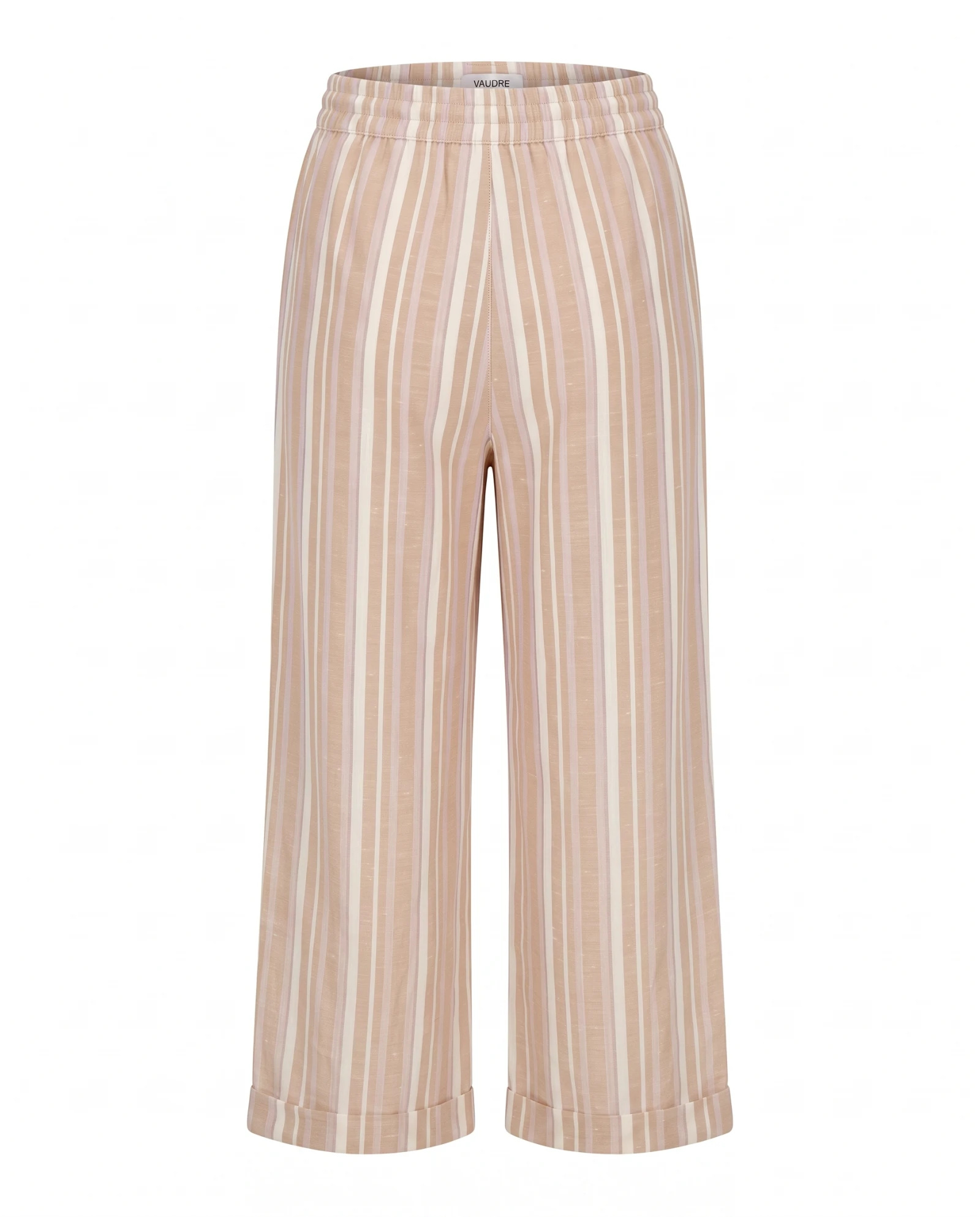 The Seaside Multi-Stripe Linen Culottes — Sand Beige Cream & Soft Mauve-Lavender — the linen edit — VAUDRE numbered luxury — view 3