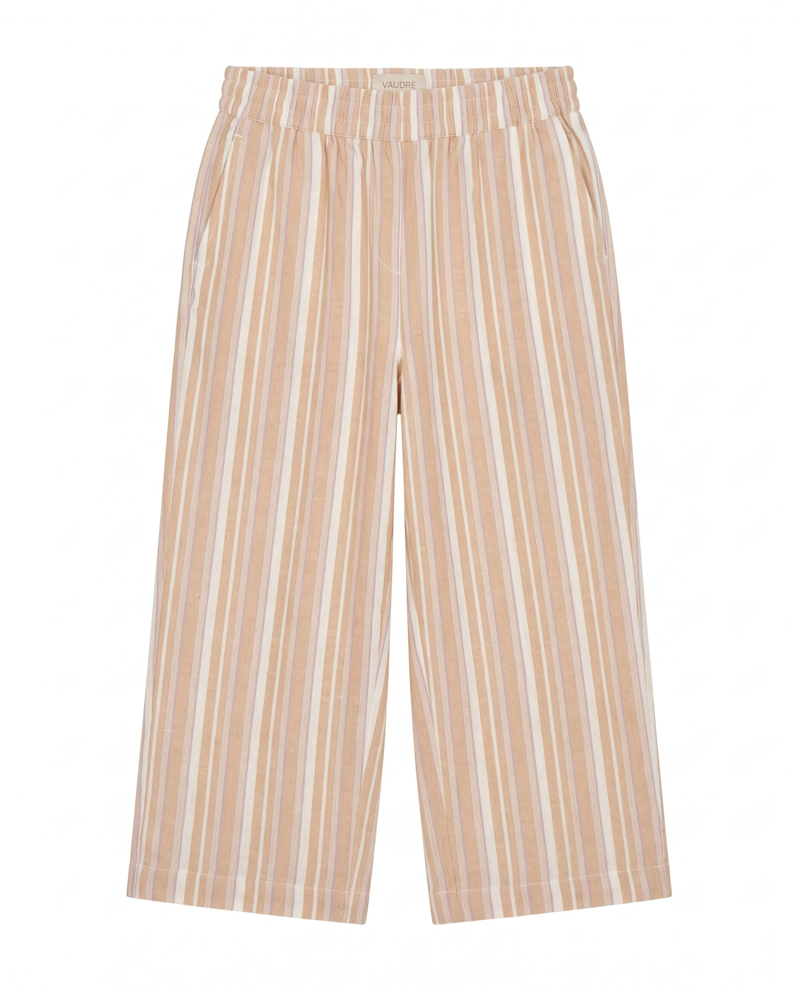 The Seaside Multi-Stripe Linen Culottes — Sand Beige Cream & Soft Mauve-Lavender — the linen edit — VAUDRE numbered luxury