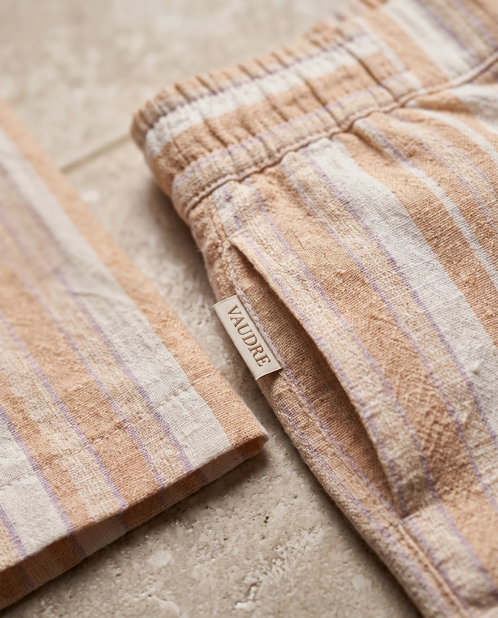 The Seaside Multi-Stripe Linen Culottes — Sand Beige Cream & Soft Mauve-Lavender — the linen edit — VAUDRE numbered luxury — view 5