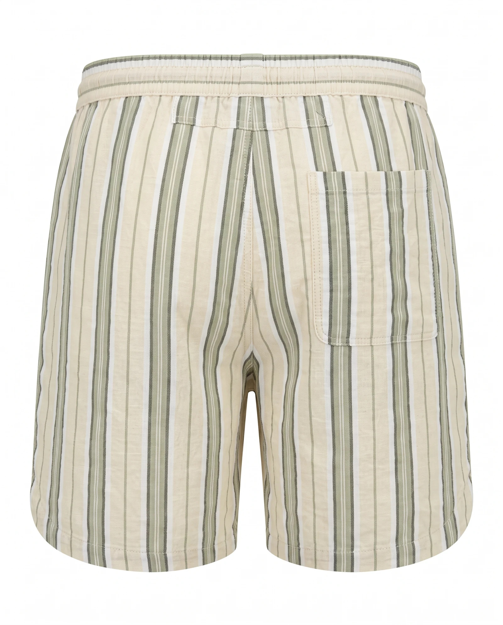 The Riviera Vintage Stripe Linen Resort Shorts — Sage Green Cream & Wheat Vintage Multis — the linen — VAUDRE numbered luxury — view 3