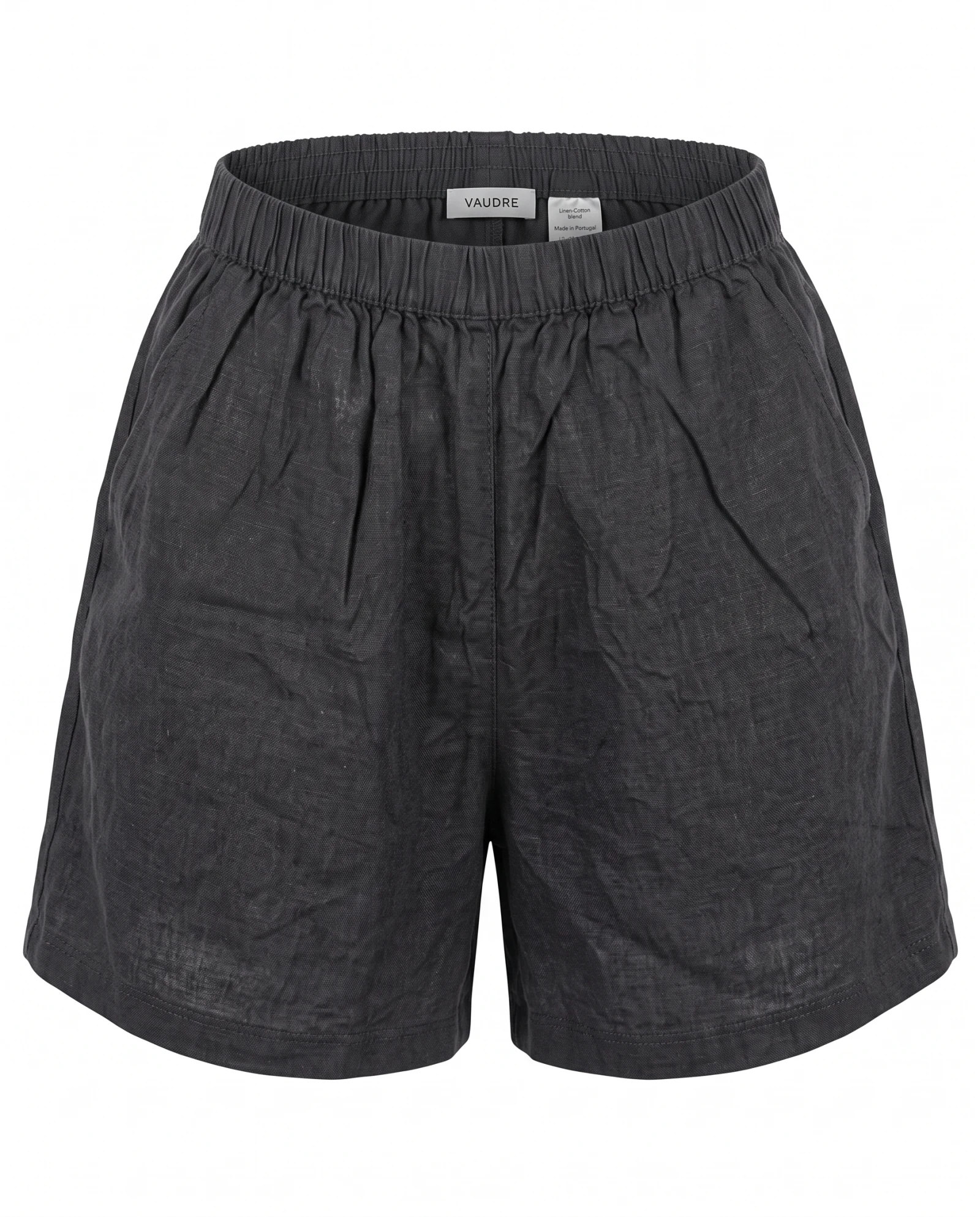 The Obsidian Slub Linen Drawstring Shorts — Obsidian Charcoal Slate — the linen edit — VAUDRE numbered luxury