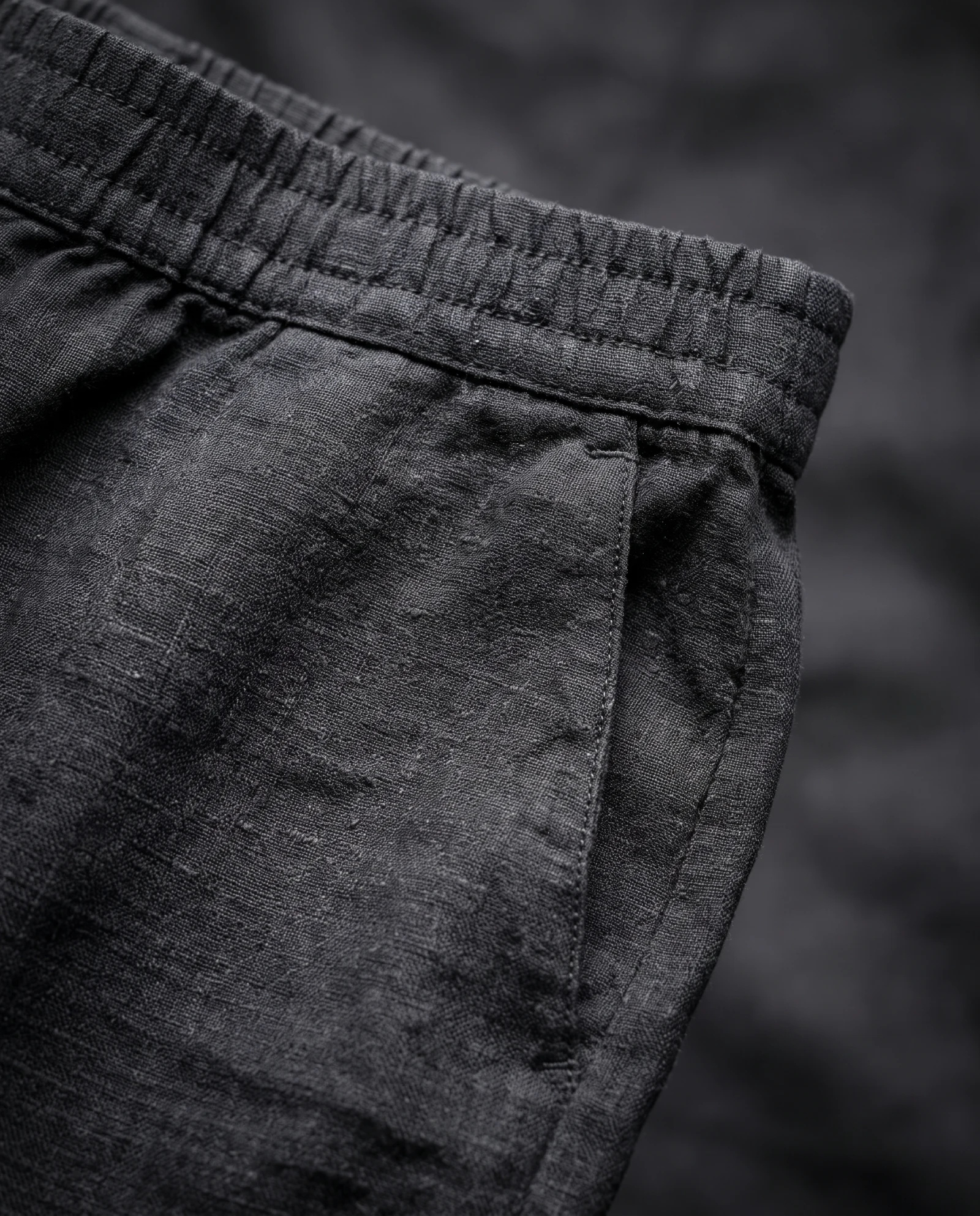 The Obsidian Slub Linen Drawstring Shorts — Obsidian Charcoal Slate — the linen edit — VAUDRE numbered luxury — view 5