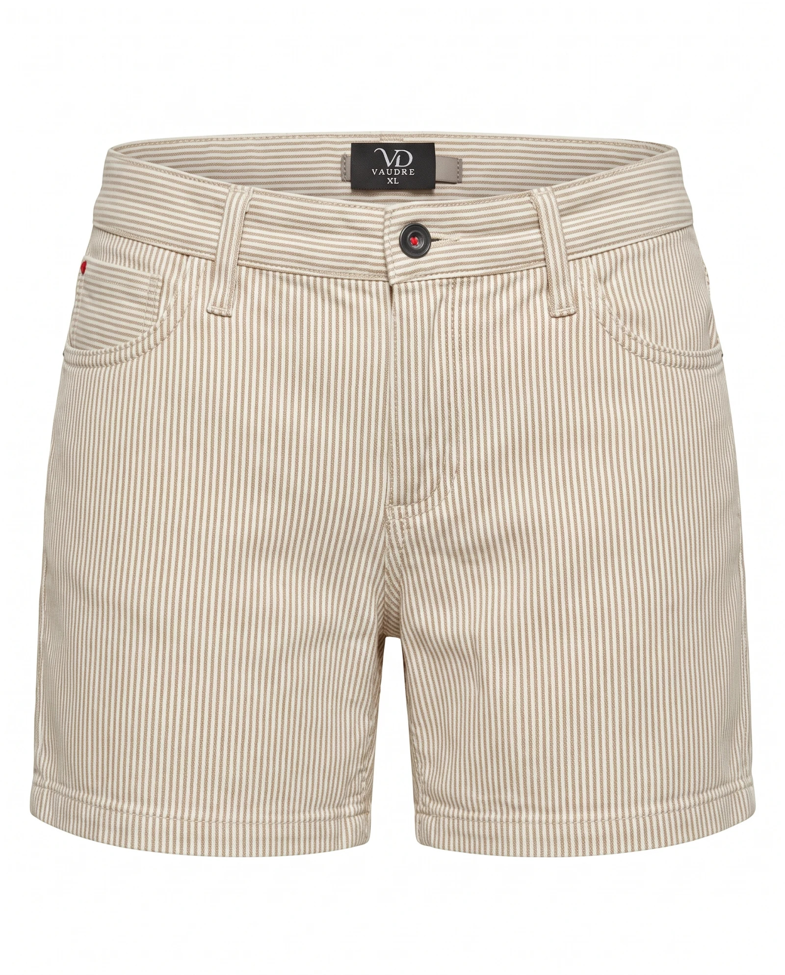 The Sandstone Pinstripe Tailored Linen Shorts — Sandstone Beige & Warm Ivory Fine Pinstr — the linen edit — VAUDRE numbered luxury
