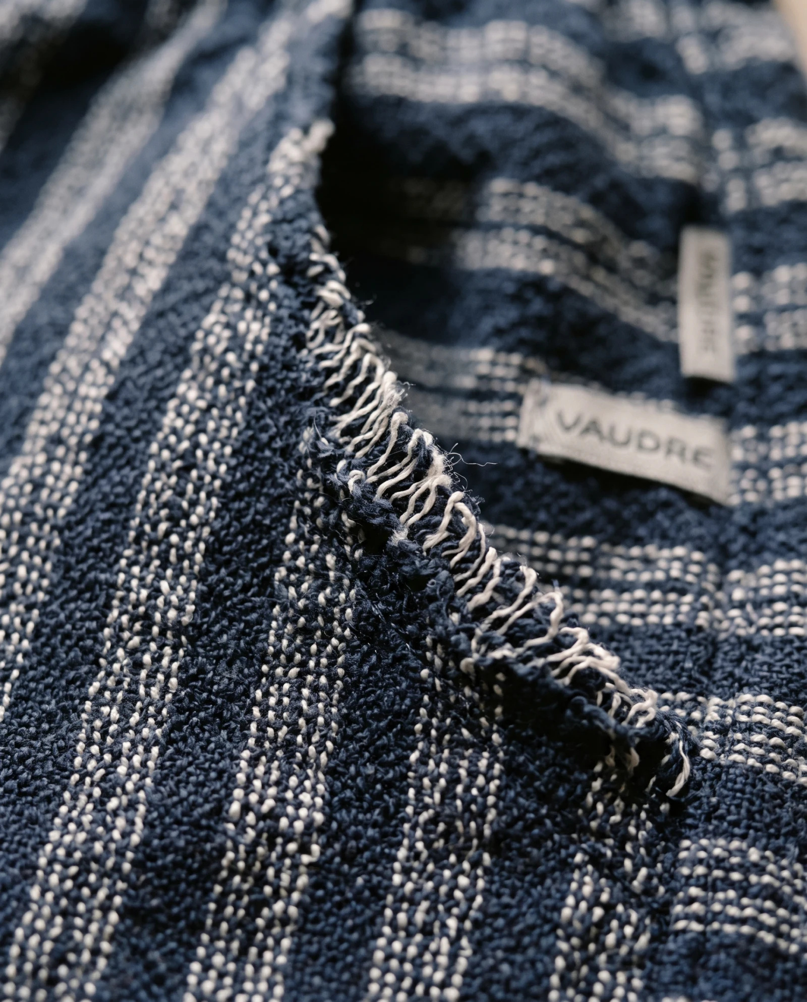 The Mediterranean Raw-Edge Textured Stripe Shorts — Deep Indigo Navy & Oatmeal Textured Stri — the linen edit — VAUDRE numbered luxury — view 5
