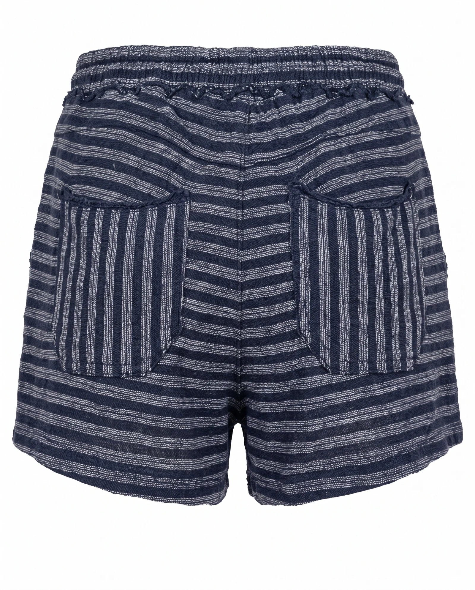 The Mediterranean Raw-Edge Textured Stripe Shorts — Deep Indigo Navy & Oatmeal Textured Stri — the linen edit — VAUDRE numbered luxury — view 3