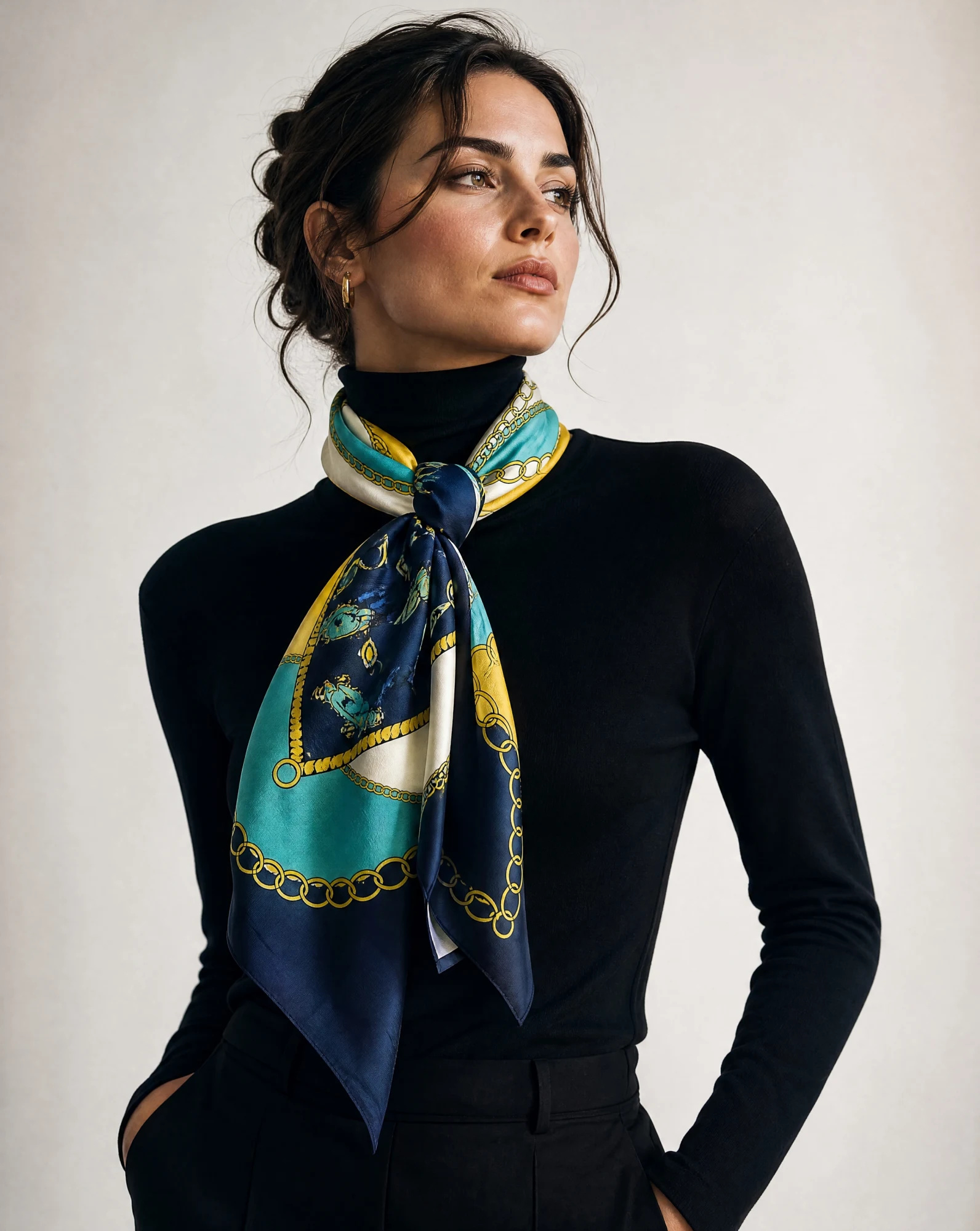 The Grand Tour Persian Silk Twill Scarf — Midnight Navy Mediterranean Cerulean & — accessories — VAUDRE numbered luxury — view 2