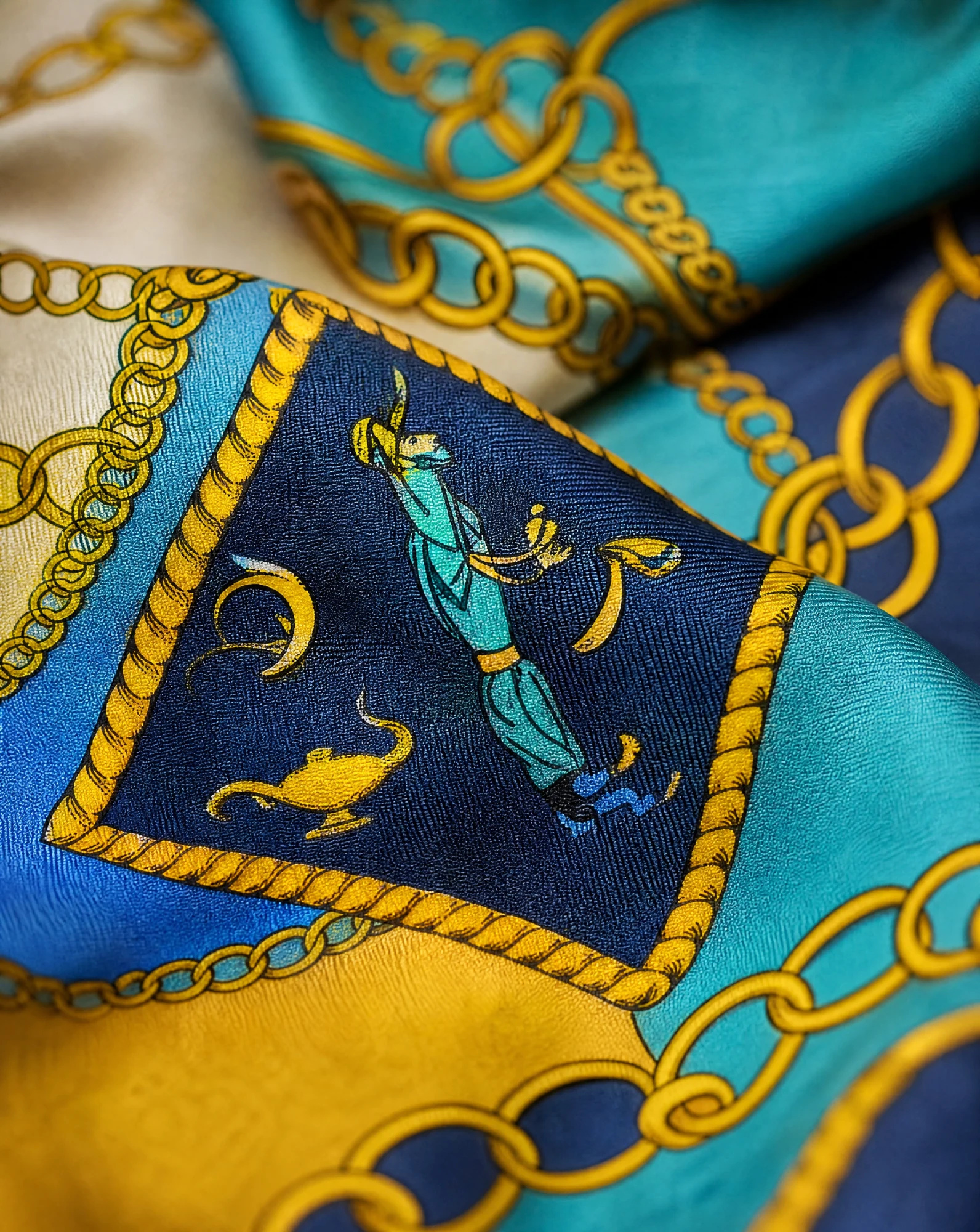 The Grand Tour Persian Silk Twill Scarf — Midnight Navy Mediterranean Cerulean & — accessories — VAUDRE numbered luxury — view 5
