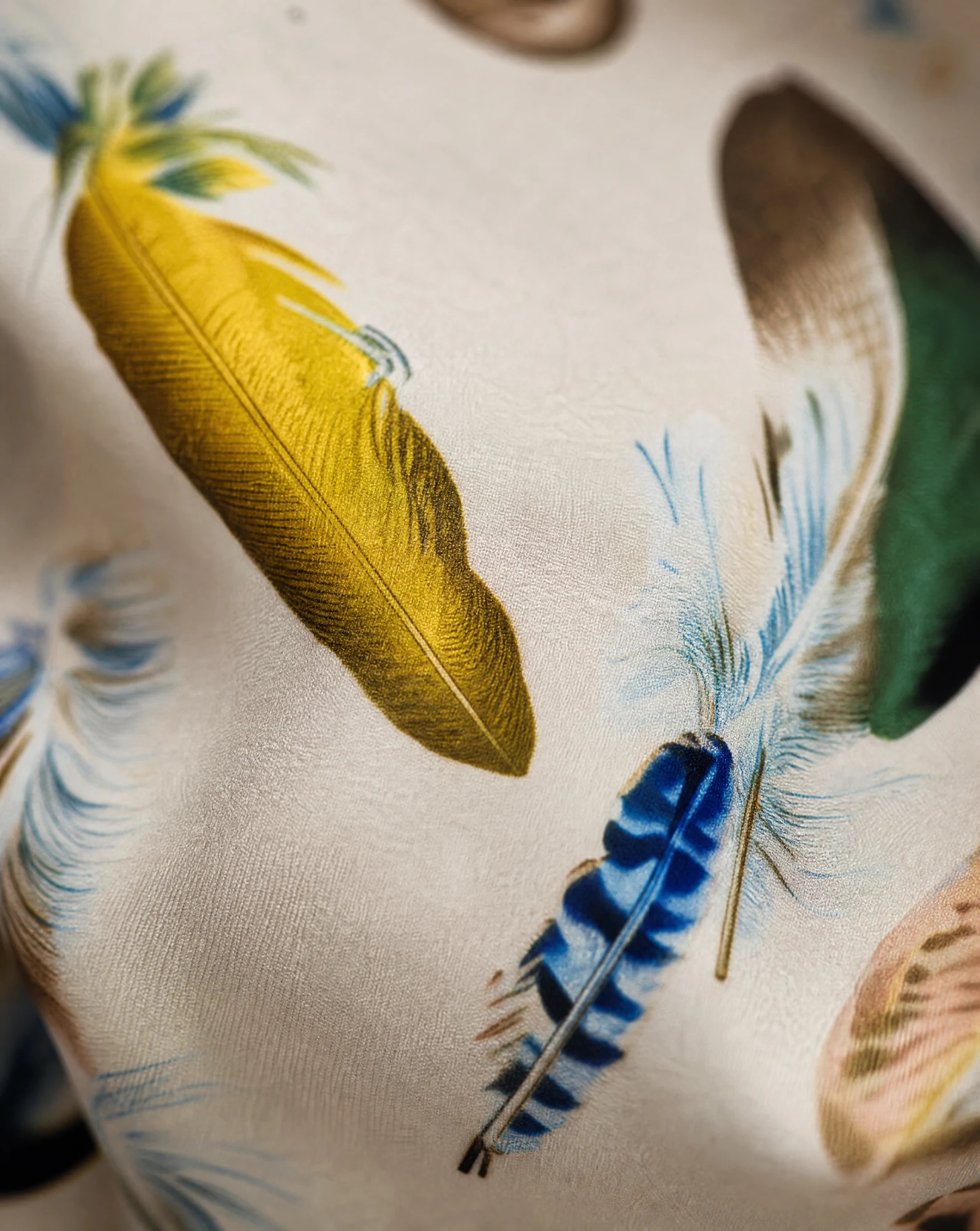 The Plume Heritage Pure Silk Foulard Scarf — Oatmeal Ivory with Emerald Ochre & Ceru — accessories — VAUDRE numbered luxury — view 5