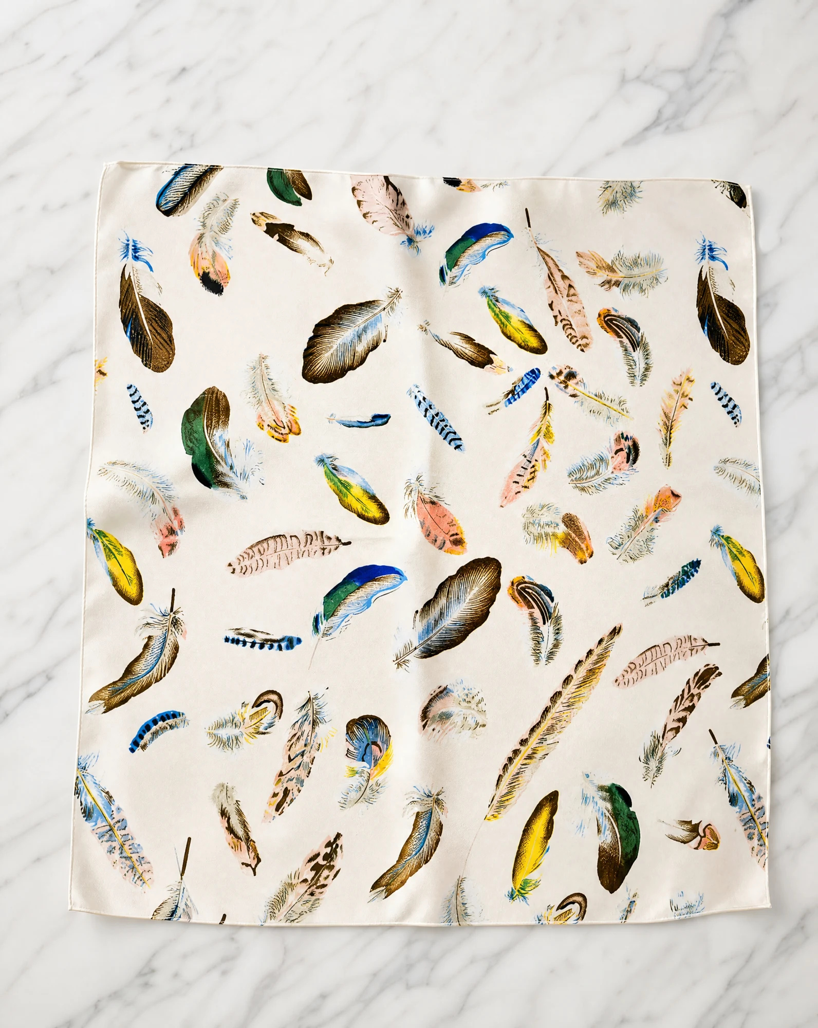 The Plume Heritage Pure Silk Foulard Scarf — Oatmeal Ivory with Emerald Ochre & Ceru — accessories — VAUDRE numbered luxury