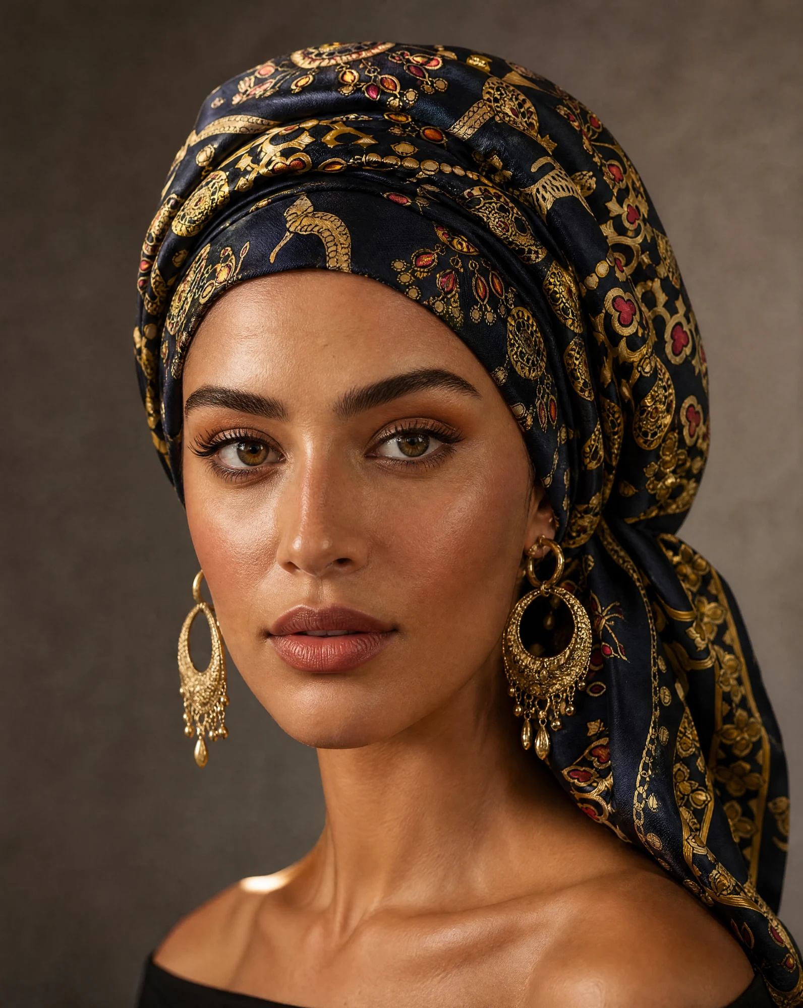 The Regalia Jewel & Tiger Navy Silk Twill Scarf — Deep Navy Antique Gold & Ruby Red Jewel — accessories — VAUDRE numbered luxury — view 3
