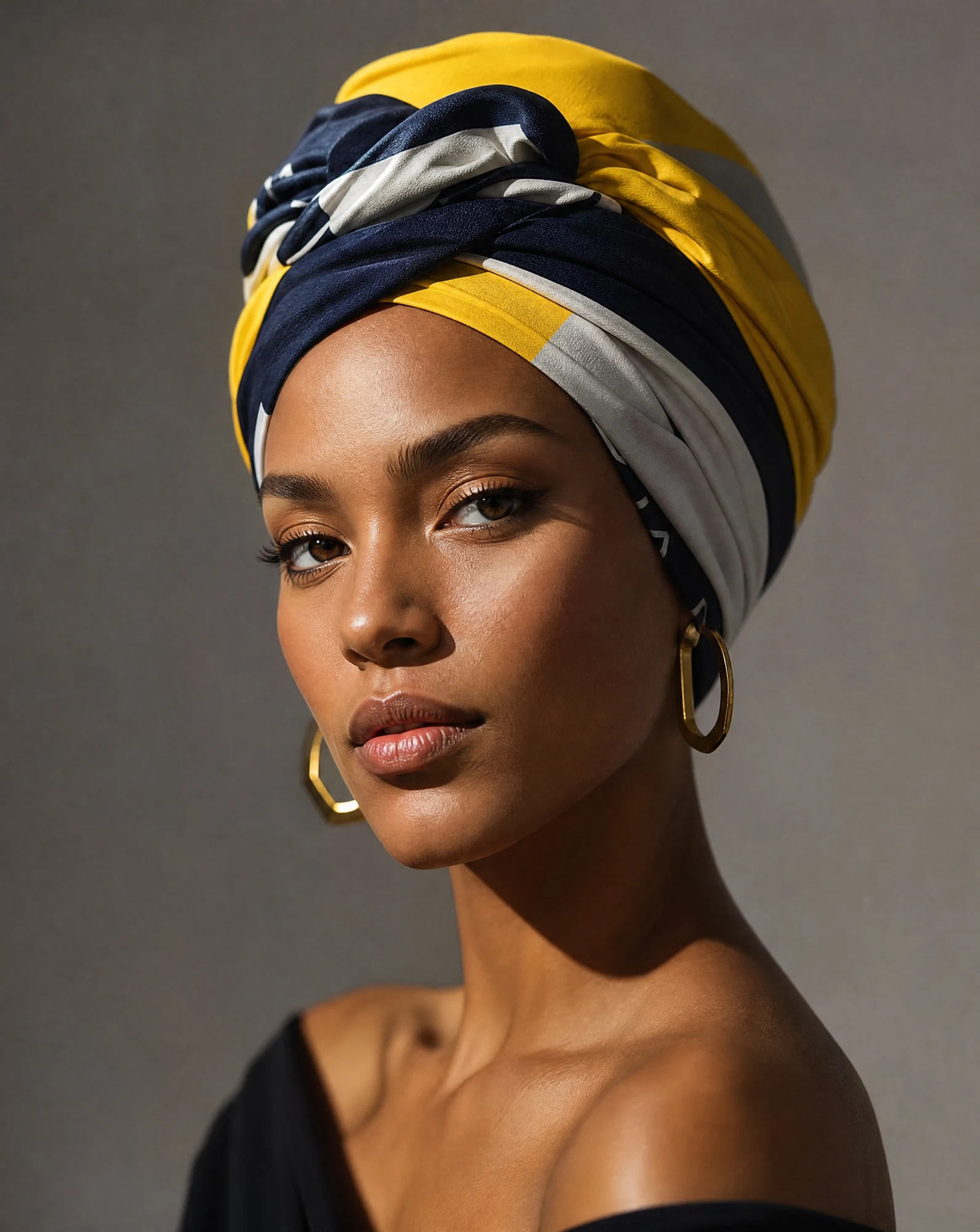 The Active Style Colour-Block Silk Bandana Scarf — Sunflower Yellow Navy & Dove Grey Colou — accessories — VAUDRE numbered luxury — view 3