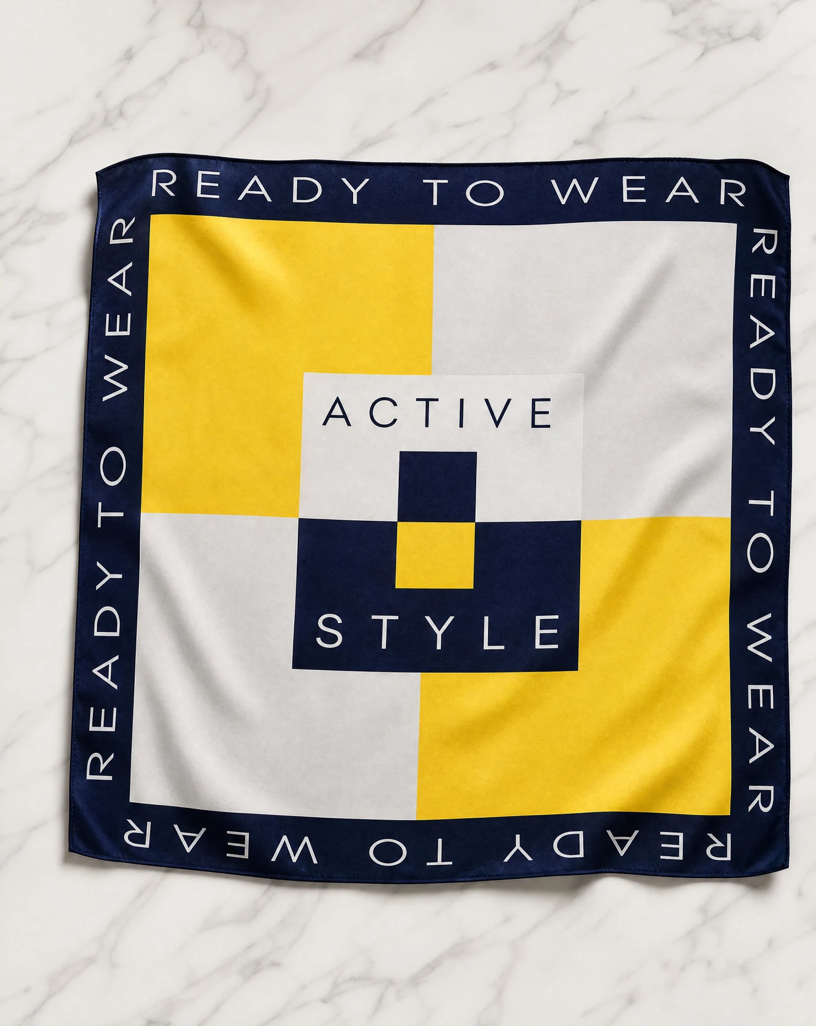 The Active Style Colour-Block Silk Bandana Scarf — Sunflower Yellow Navy & Dove Grey Colou — accessories — VAUDRE numbered luxury