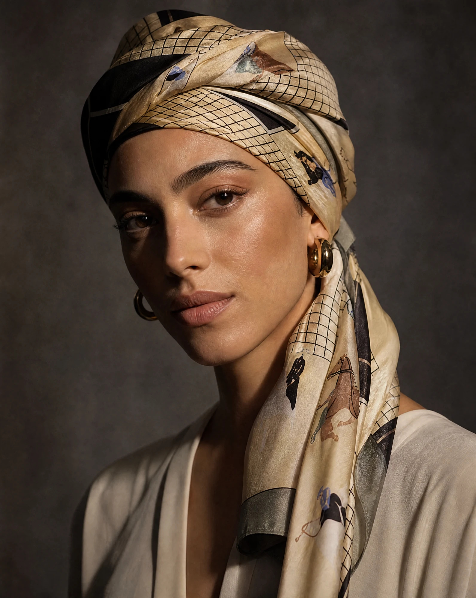The Equestrian Dressage Silk Twill Scarf — Cream Charcoal Grey & Powder Blue Eques — accessories — VAUDRE numbered luxury — view 3