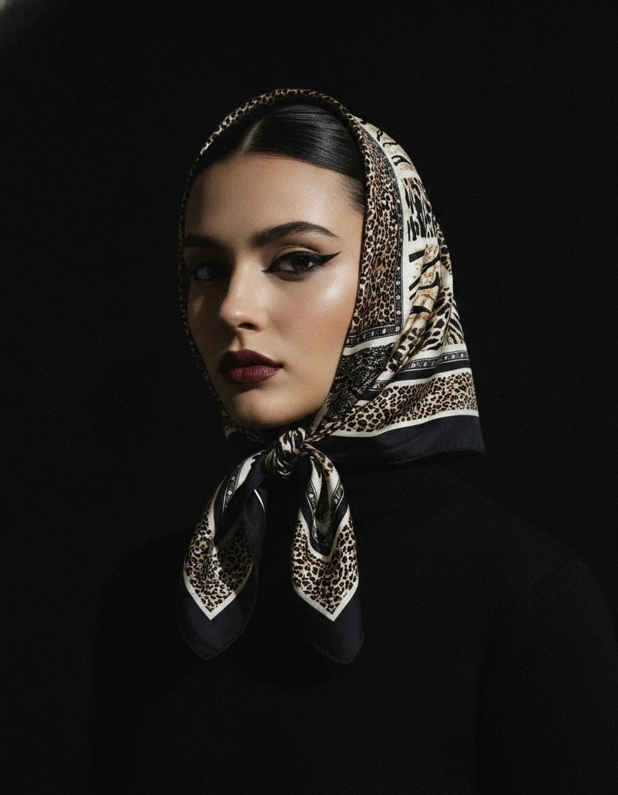 The Savanna Patchwork Animalier Silk Scarf — Leopard Tan Cream & Black Animalier Pat — accessories — VAUDRE numbered luxury — view 2